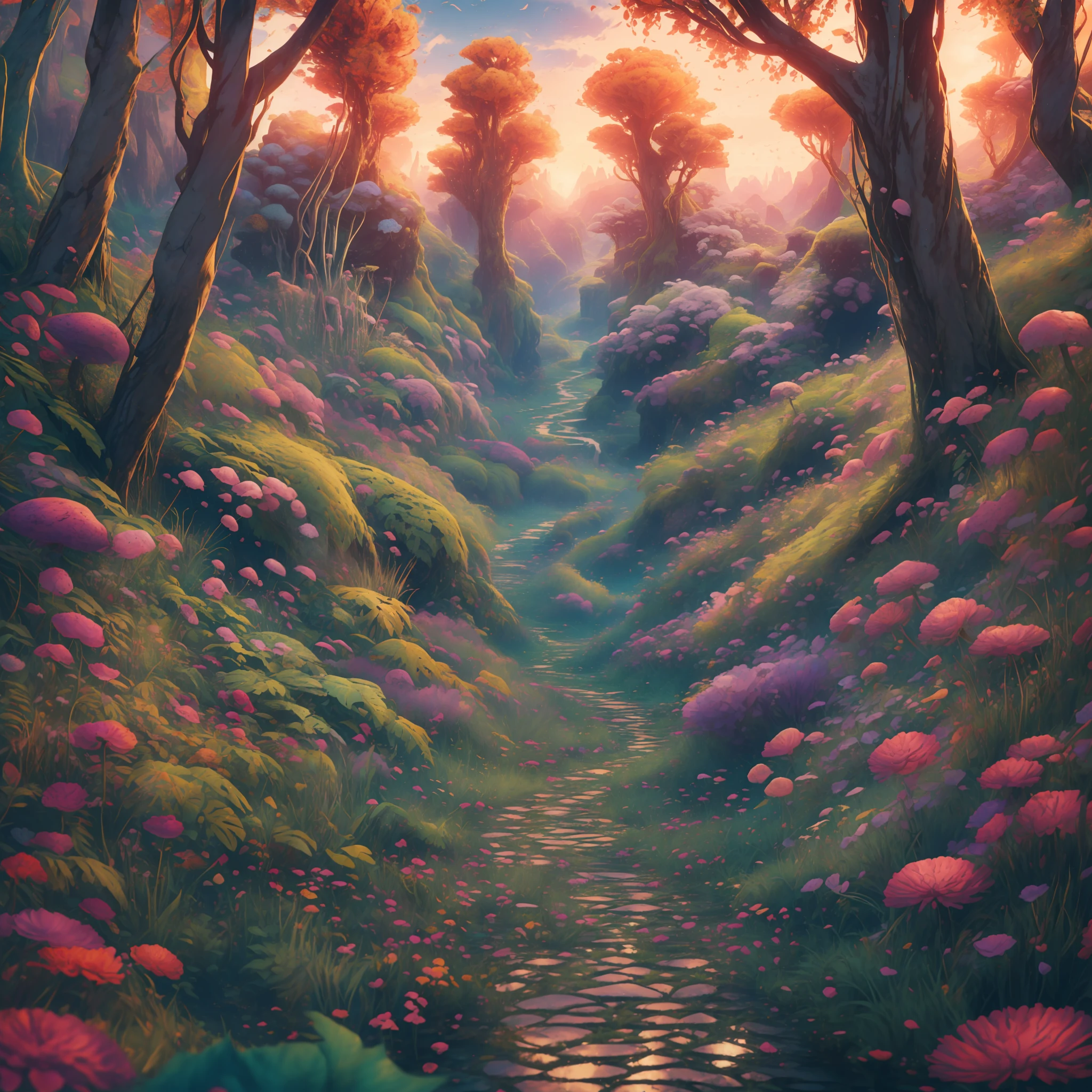 masterpiece, best quality, high quality, extremely detailed CG unity 8k wallpaper, The vast and quiet magical forest stretches to the horizon, with dense green trees grouped in deep harmony, as the fresh breeze whispers through their leaves, creating a stunning and peaceful landscape vista photography by Carr Clifton & Galen Rowell, 16K resolution, Landscape veduta photo by Dustin Lefevre & tdraw, 8k resolution, detailed landscape painting by Ivan Shishkin, DeviantArt, Flickr, rendered in Enscape, Miyazaki, Nausicaa Ghibli, Breath of The Wild, Bokeh, Depth of Field, HDR, bloom, Chromatic Aberration ,Photorealistic,extremely detailed, trending on artstation, trending on CGsociety, Intricate, High Detail, dramatic, art by midjourney
