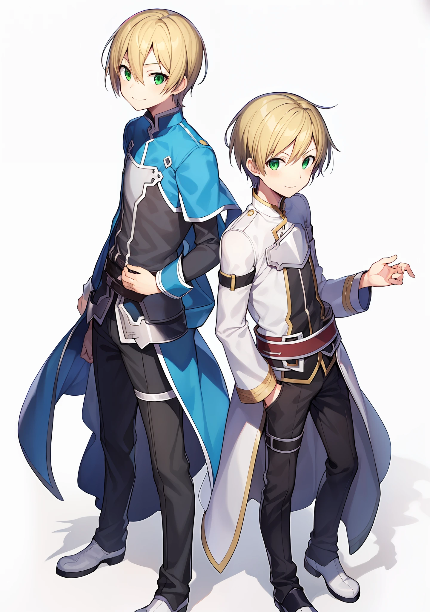 2boy,(((Eugeo))),Sword Art Online,(((very short hair))),flaxen hair,Green eyes,body complet,twinsies, brother,a smile,