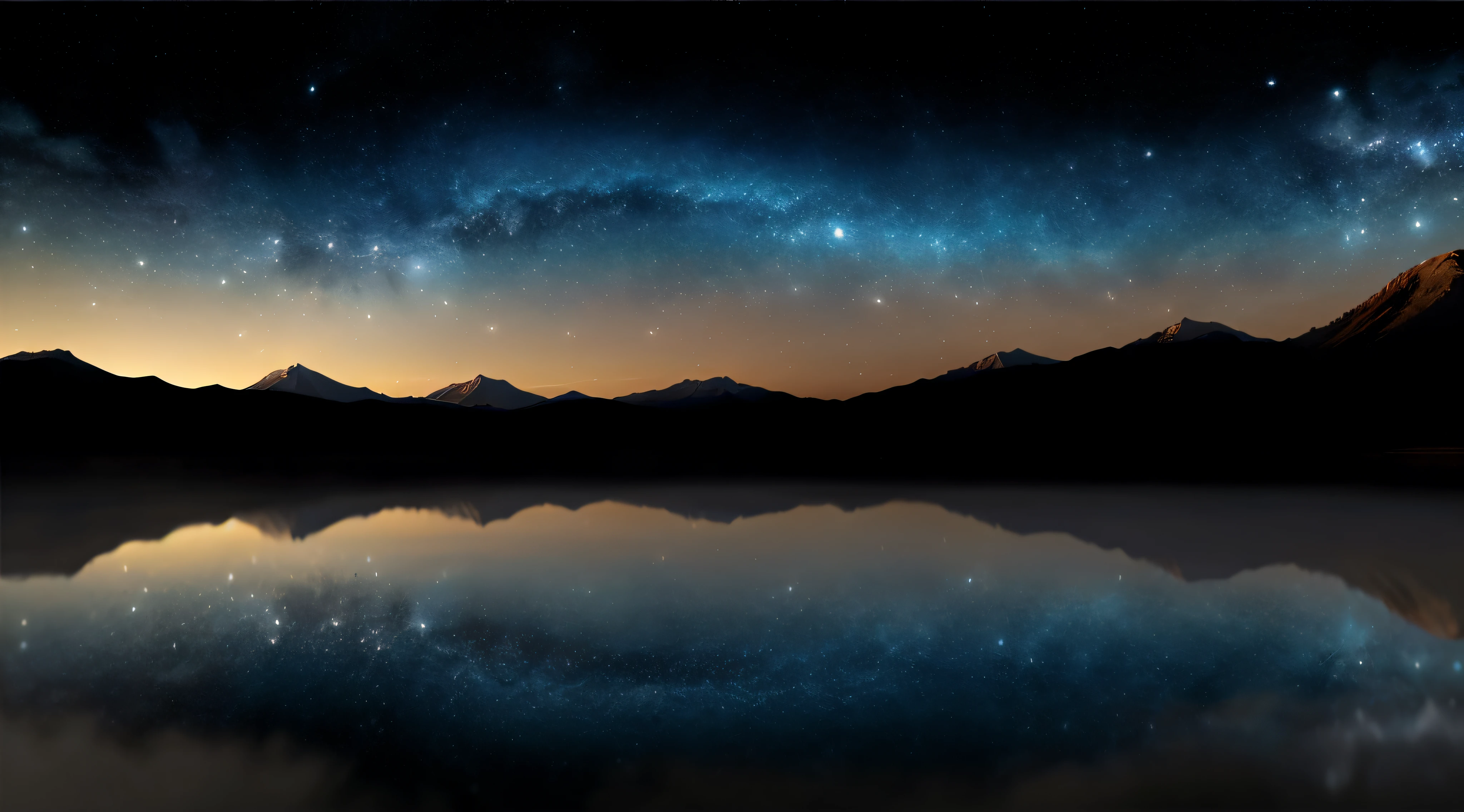 巨作,Best quality,High detail,epic detail ighly detailed,ultra-high-quality,8K,Unreal Engine,intrikate,hyper detailled,Mountains in the middle of the universe,Behind the mountains there is a dazzling Milky Way,Next to the mountain range is a tranquil lake,The lake reflects the stars and the Milky Way in the universe。