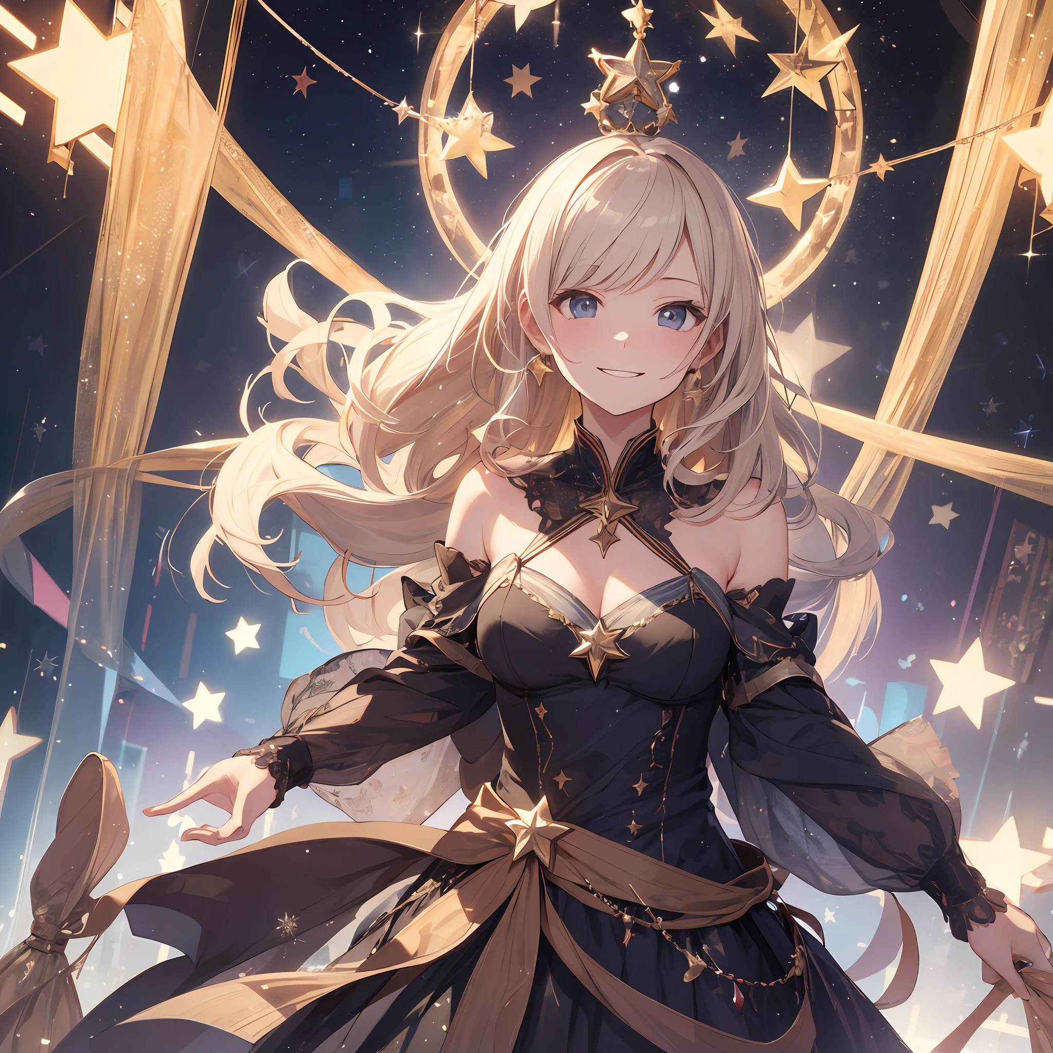 one pretty woman,Delicate facial features,dresscantabile,Happy expression,The star,The background is on a stage