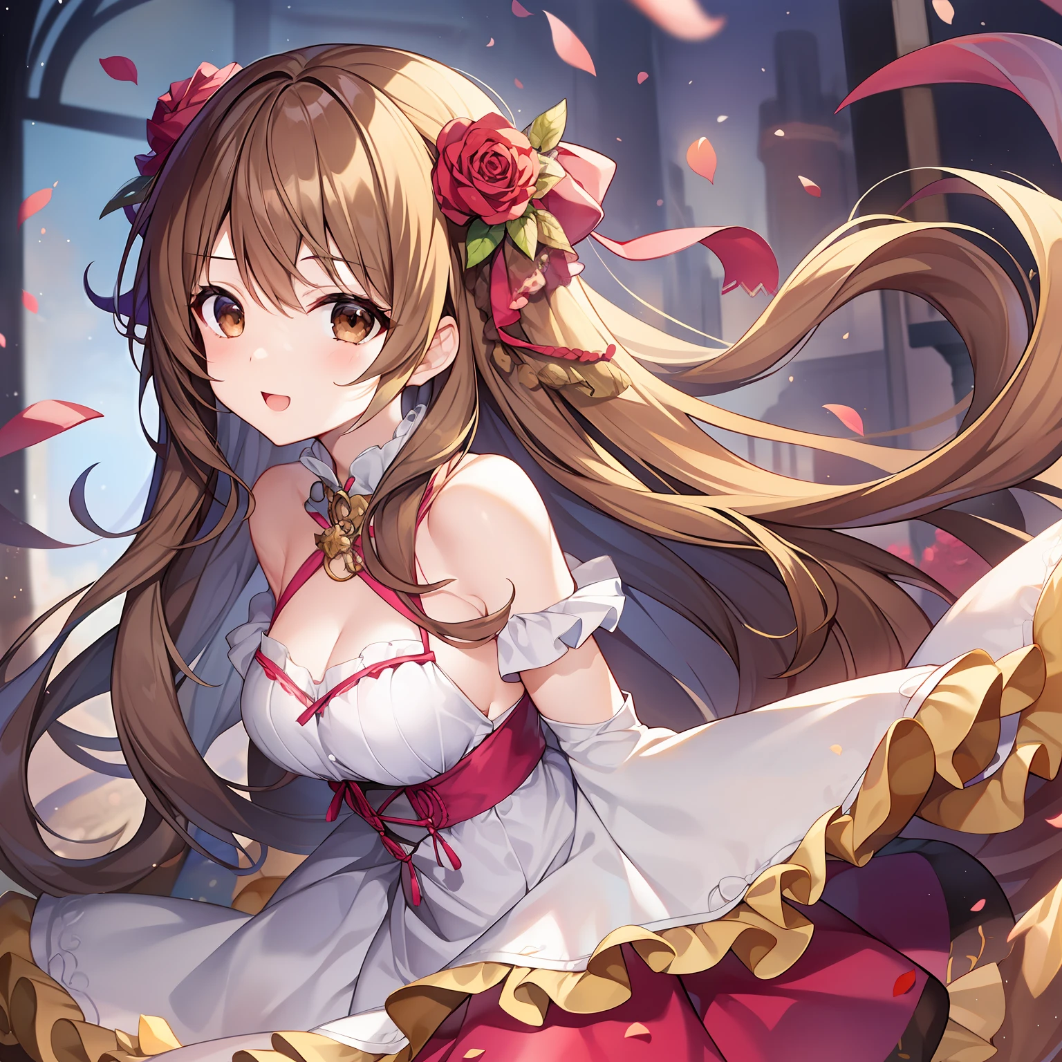 (巨作)8k解像度、最好质量、Girl with open arms and joy、Beige brown semi-long hair、Brown eyes、10Beautiful Girl of age、very delicate body、