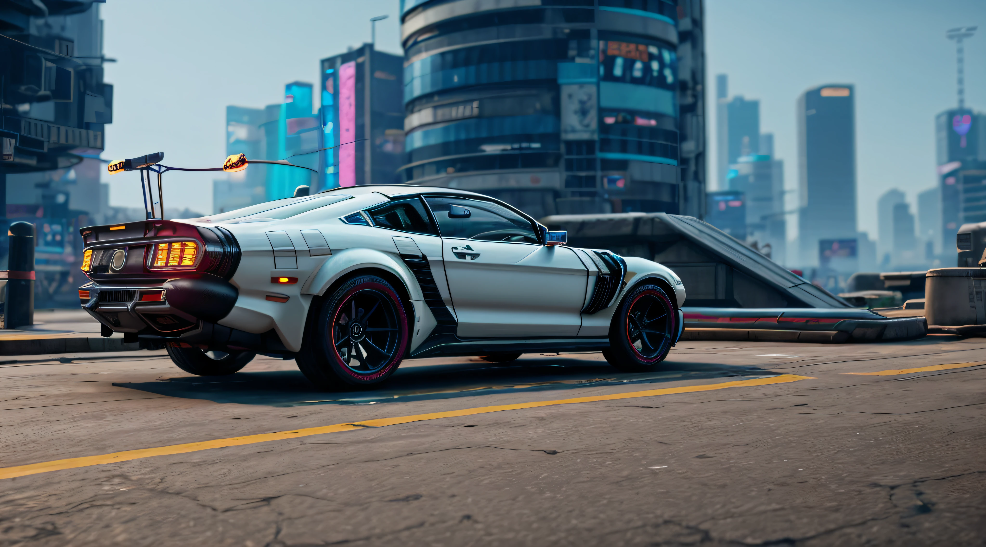 Uma cena de carro cyberpunk com tecnologia futurista, hacking e sneaking. cinematic 3d render, High definition and hyper-realistic. Inspirado em Deus Ex, Cyberpunk 2077 e Ghost in the Shell. --auto