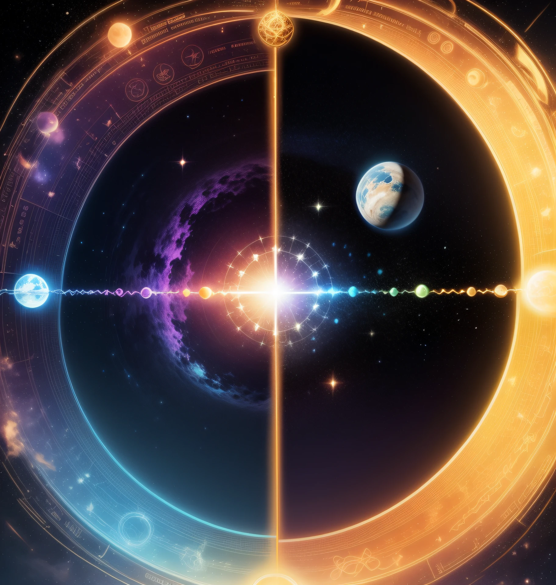 a close up of a star in a circle with a bright light, cosmic energy wires, geometry and astrology, cosmic colorful ultima moongate, radiating rebirth energy, energy spheres, astral background, intricate wiccan spectrum, opening a shining portal, astrology, profile picture 1024px, ✨🕌🌙, ajna chakra, personal profile picture, artistic depiction --auto