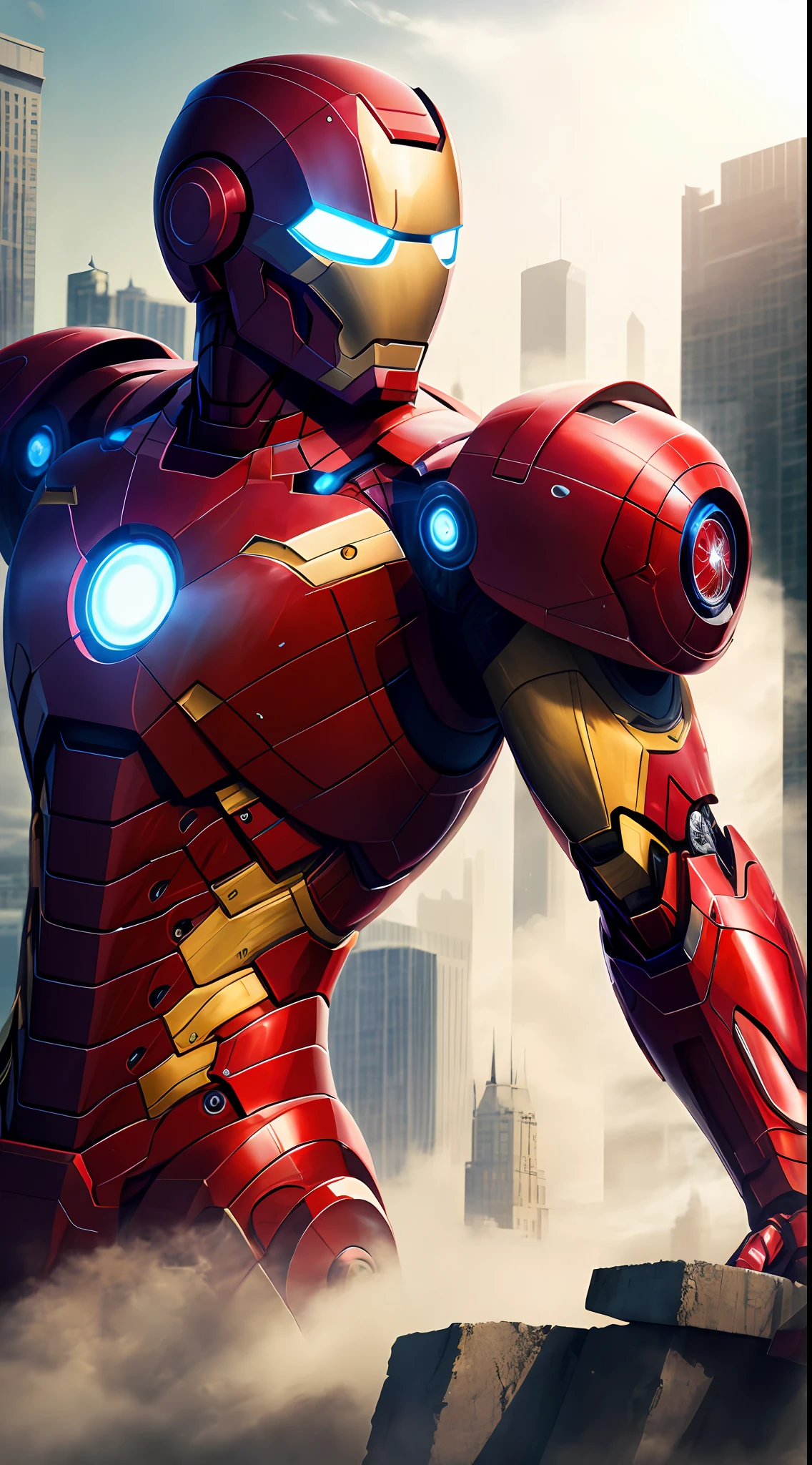 RAW, Masterpiece, Ultra Fine Photo,, Best Quality, Ultra High Resolution, Photorealistic, Sunlight, Full Body Portrait, Stunningly Beautiful,, Dynamic Poses, Delicate Face, Vibrant Eyes, (Side View) , she is wearing a futuristic Iron Man mech, red and gold color scheme, highly detailed abandoned warehouse background, detailed face, detailed and complex busy background, messy, gorgeous, milky white, high detailed skin, realistic skin details, visible pores , sharp focus, volumetric fog, 8k uhd, dslr camera, high quality, film grain, fair skin, photorealism, lomography, sprawling metropolis in futuristic dystopia, view from below, translucent --auto