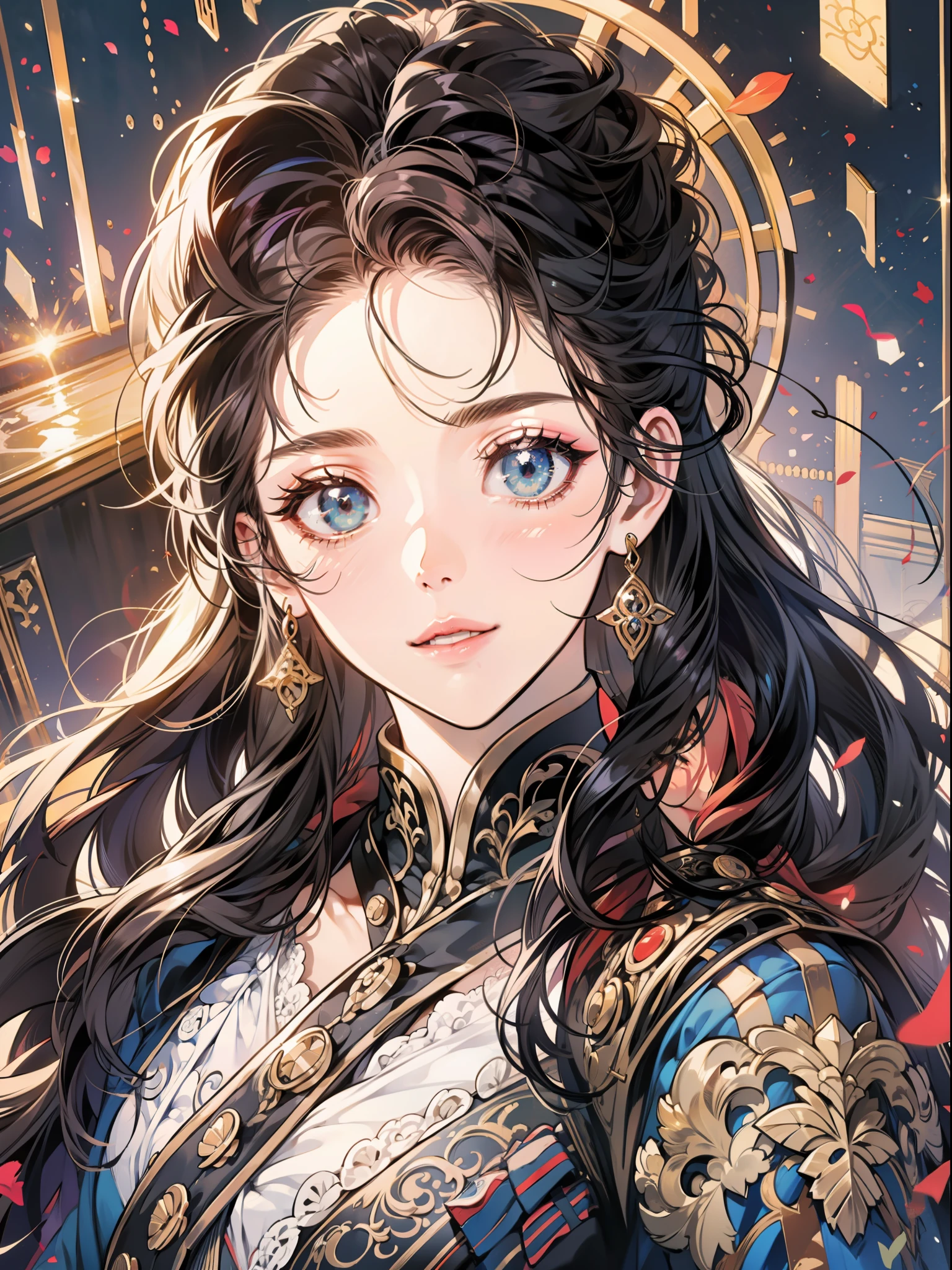 Seven-doppelganger shot,Drill hair, forehead mark, half-closed eye, Seductive smile, Anime style, High detail, Chiaroscuro, social media composition, From above, Lens flare, ultra high def, Super detail, Best quality, 巨作, ccurate, High details, Anatomically correct, High quality, High quality, A high resolution