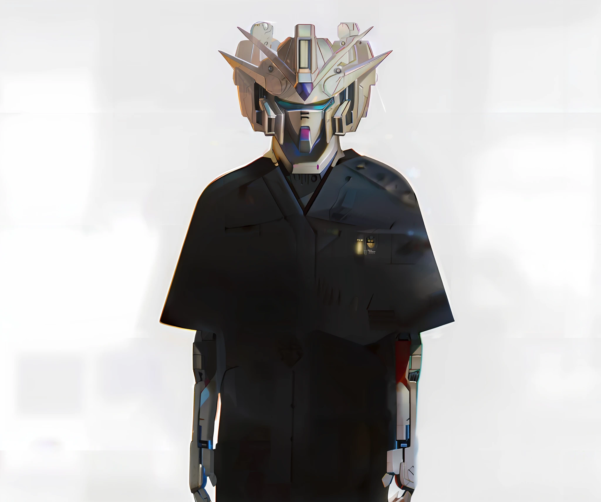 (ultra-detailed CG illustration), (extremely detailed), glossy white plastic, mechanical figure design, GUNDAM HEAD (robothead), aesthetically pleasing paneling, Japan-based robot, mechanic hands, smaller head