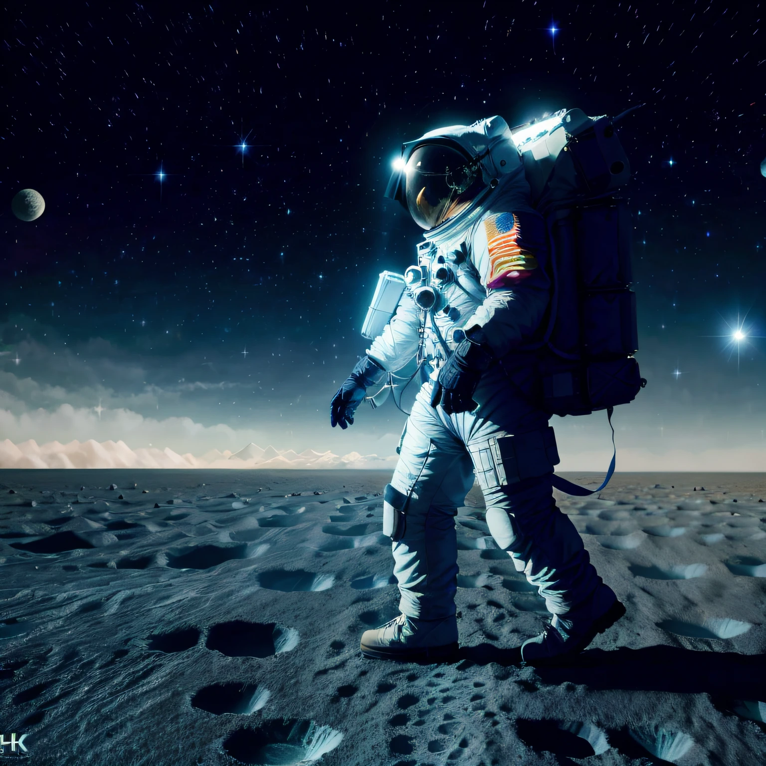 Astronaut walking on the surface of the Moon, imagem super detalhada, 8k, alta qualidade