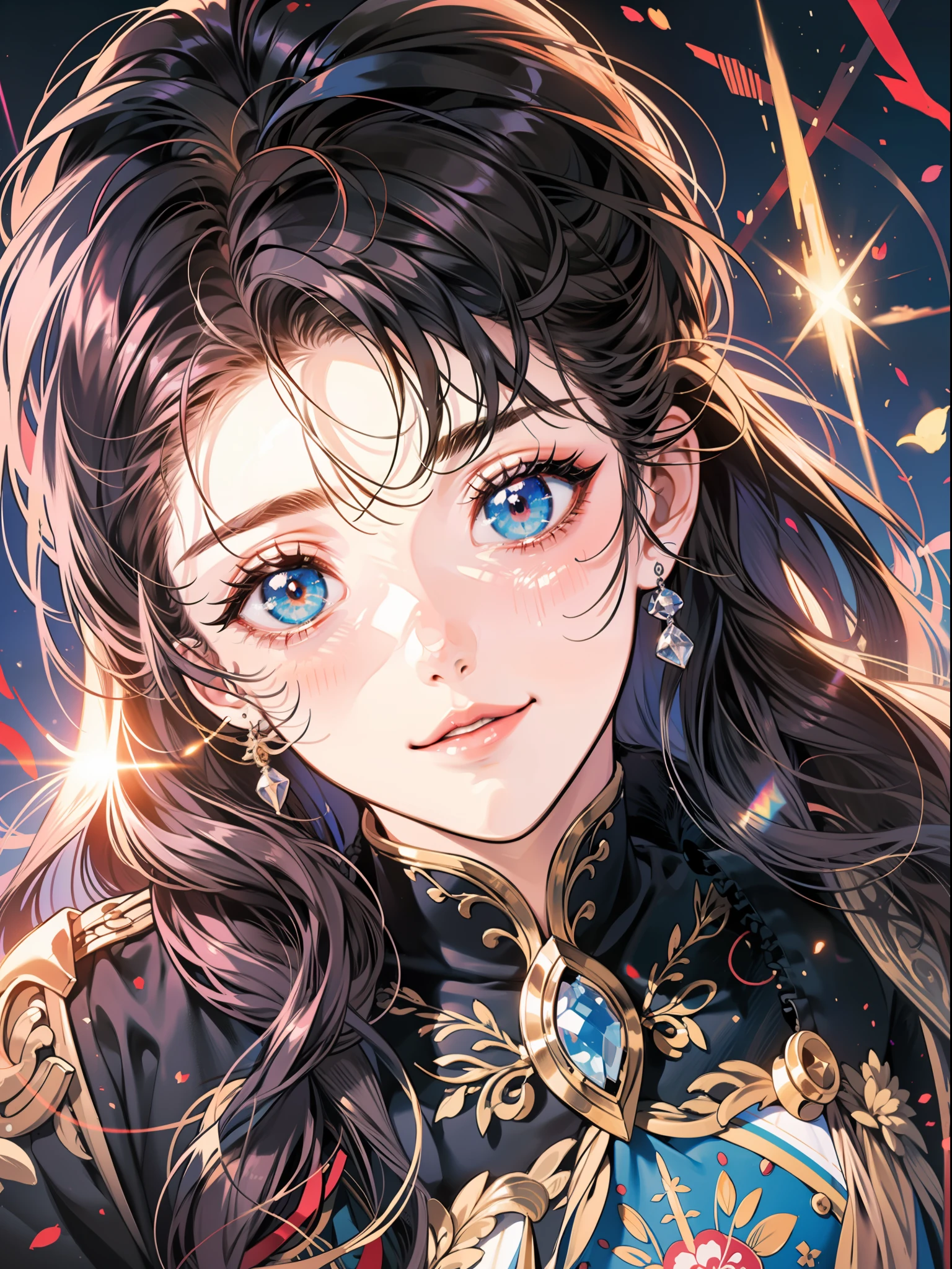 Seven-doppelganger shot,Drill hair, half-closed eye, Seductive smile, Anime style, High detail, Chiaroscuro, From above, Lens flare, ultra high def, Super detail, Best quality, 巨作, ccurate, High details, Anatomically correct, High quality, High quality, A high resolution