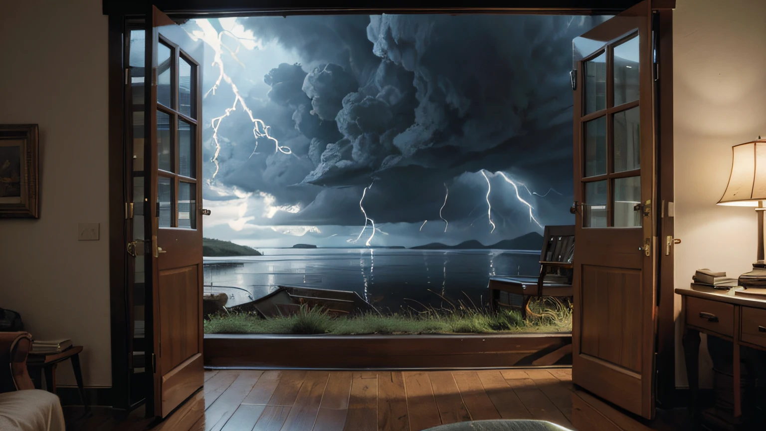 beste-Quality,masterpaintings,ultra-high-resolution,(realisticlying:1.4),(Summer scene:1.5),Storm of dark clouds(Outside the door:1.2),modern day,The bottom of society,Warm light and warmth(nigh sky:1.4),Storm of dark clouds(window sill:1.3),Complicated details
