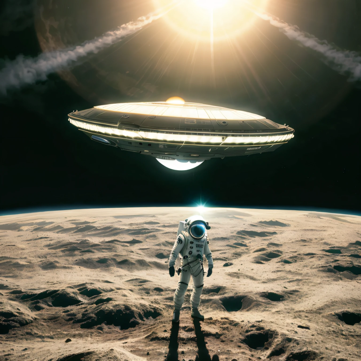 astronauta assustado com ufo na lua , imagem ultra realista 8k