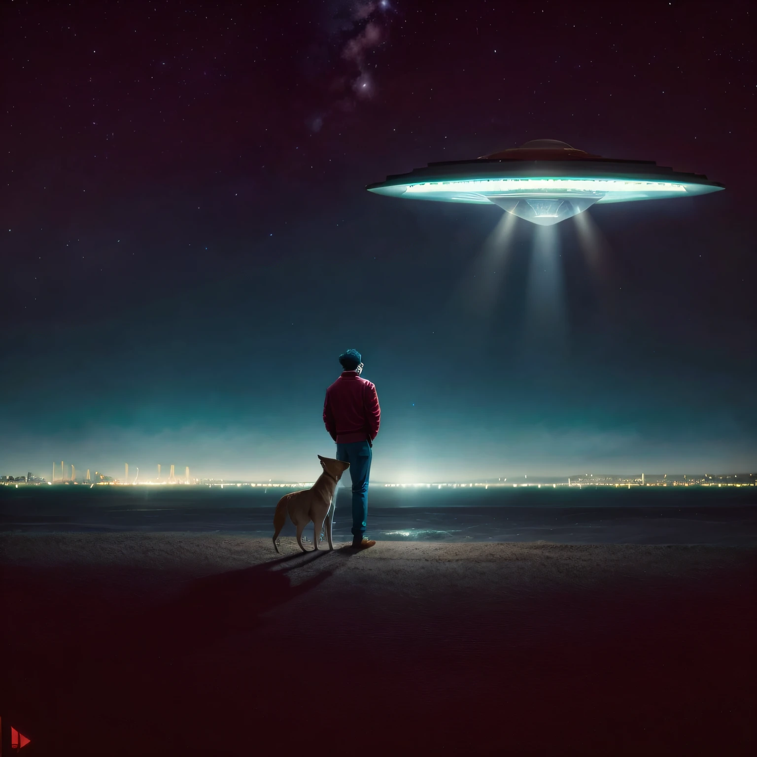 homem observando ufo a noite, 8k, alta qualidade de imagem