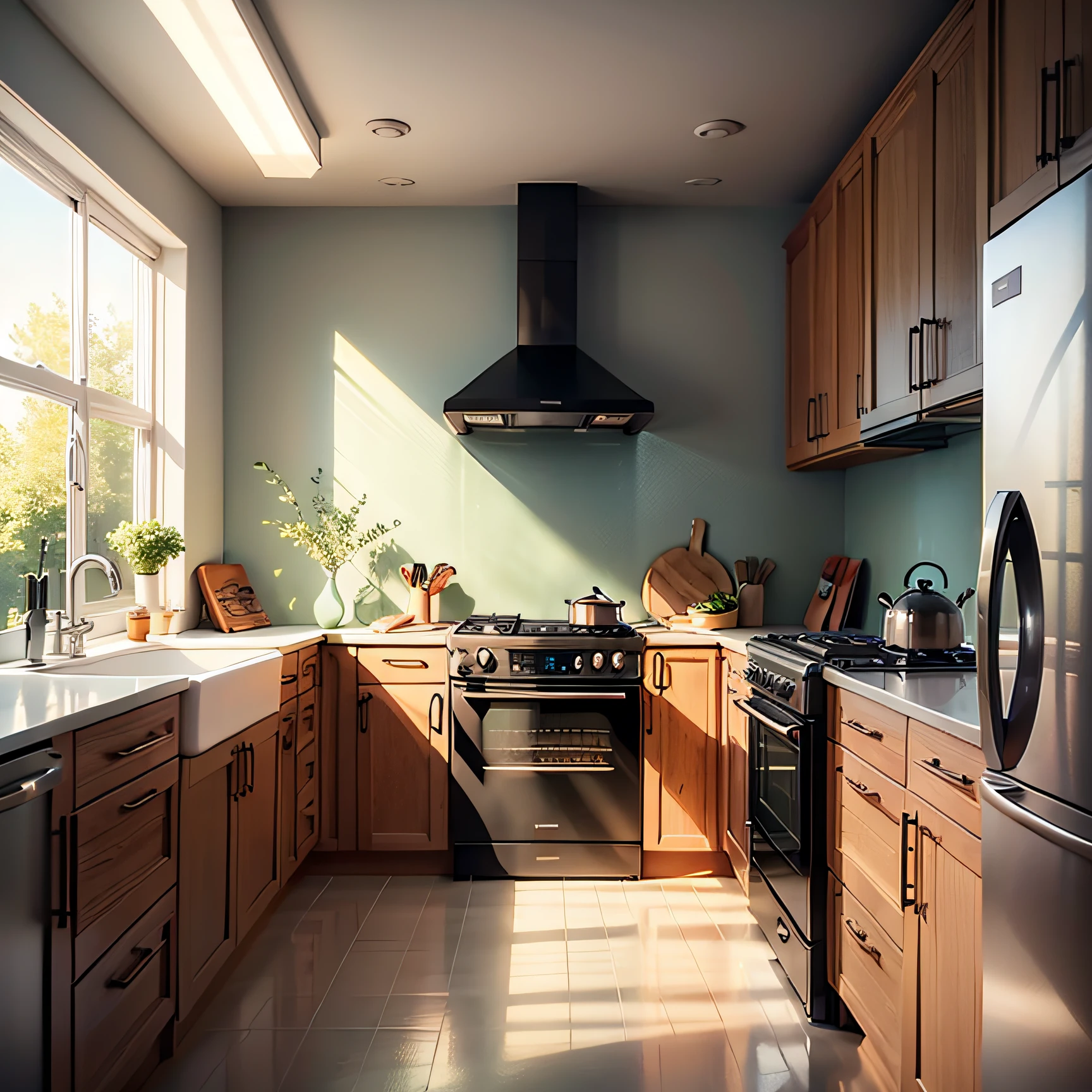 Spacious kitchen background，There is an oven in the kitchen，oven，Oven on the front --auto