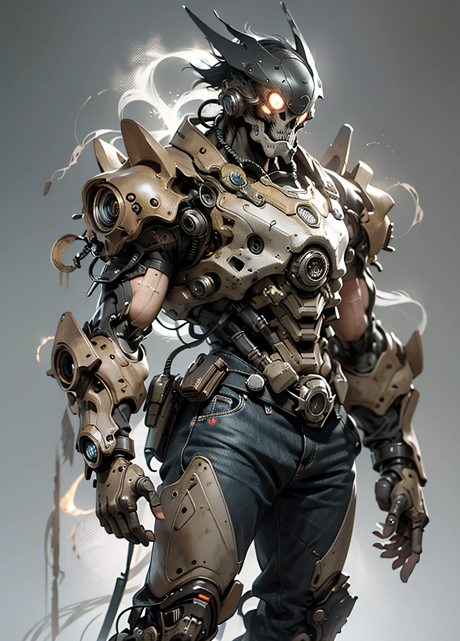 cyber punk, mecha, Biochemical people, skull, whitebackground, manga, Gears of war, fullbody, cinematic lighting, Conceptual art, UHD, masterpiece, super detail