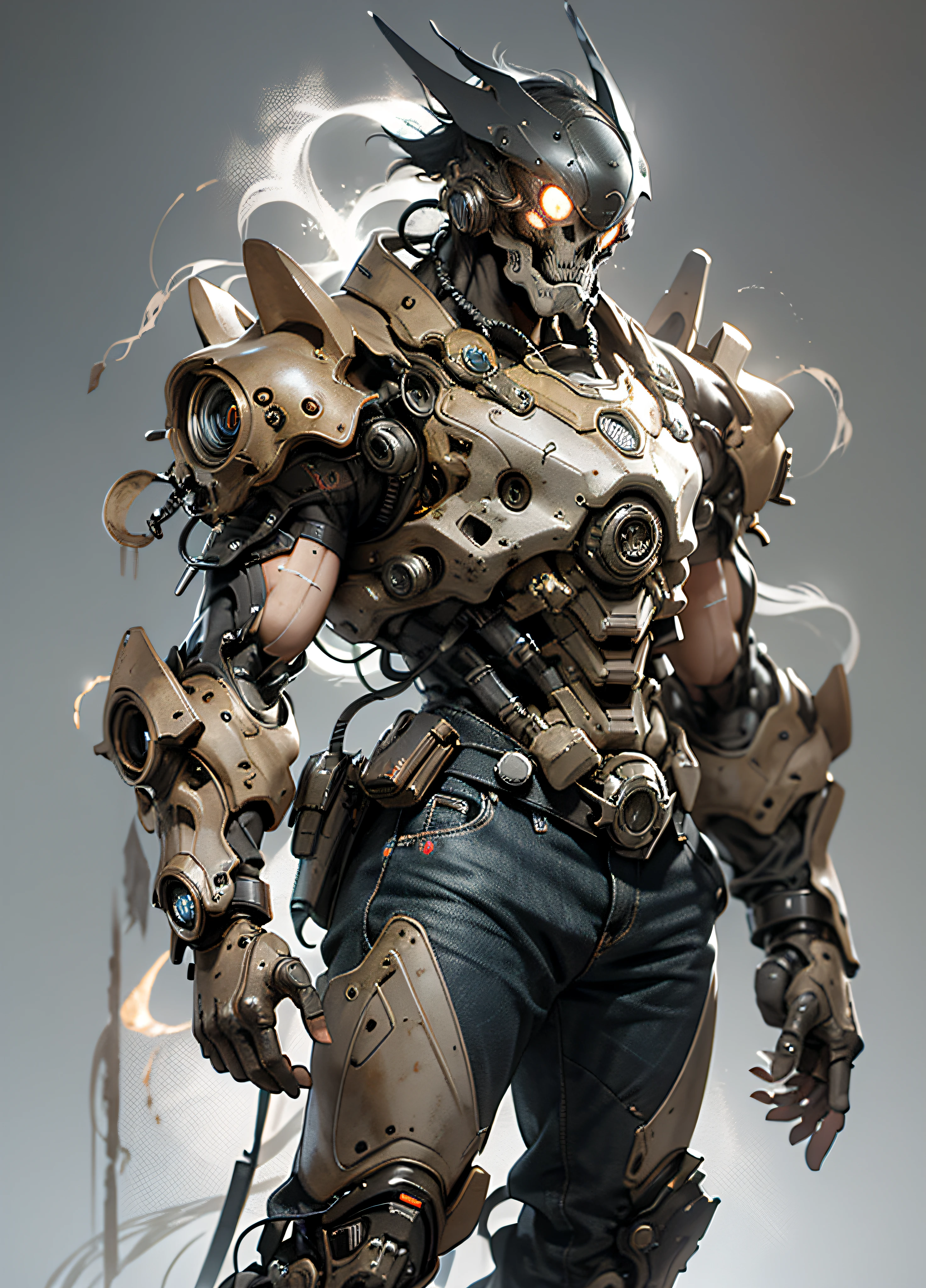 cyber punk, mecha, Biochemical people, skull, whitebackground, manga, Gears of war, fullbody, cinematic lighting, Conceptual art, UHD, masterpiece, super detail
