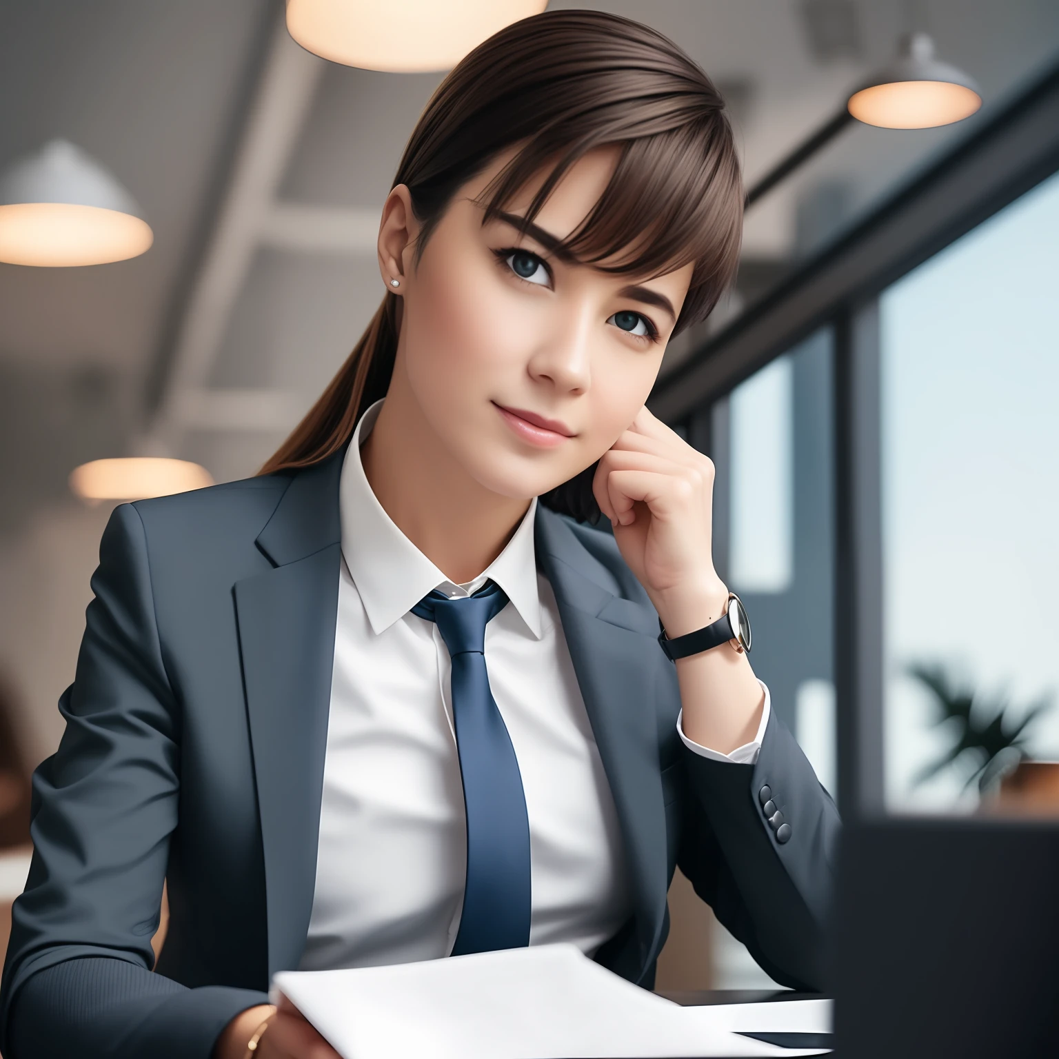 Career woman with short black hair and glasses --auto
