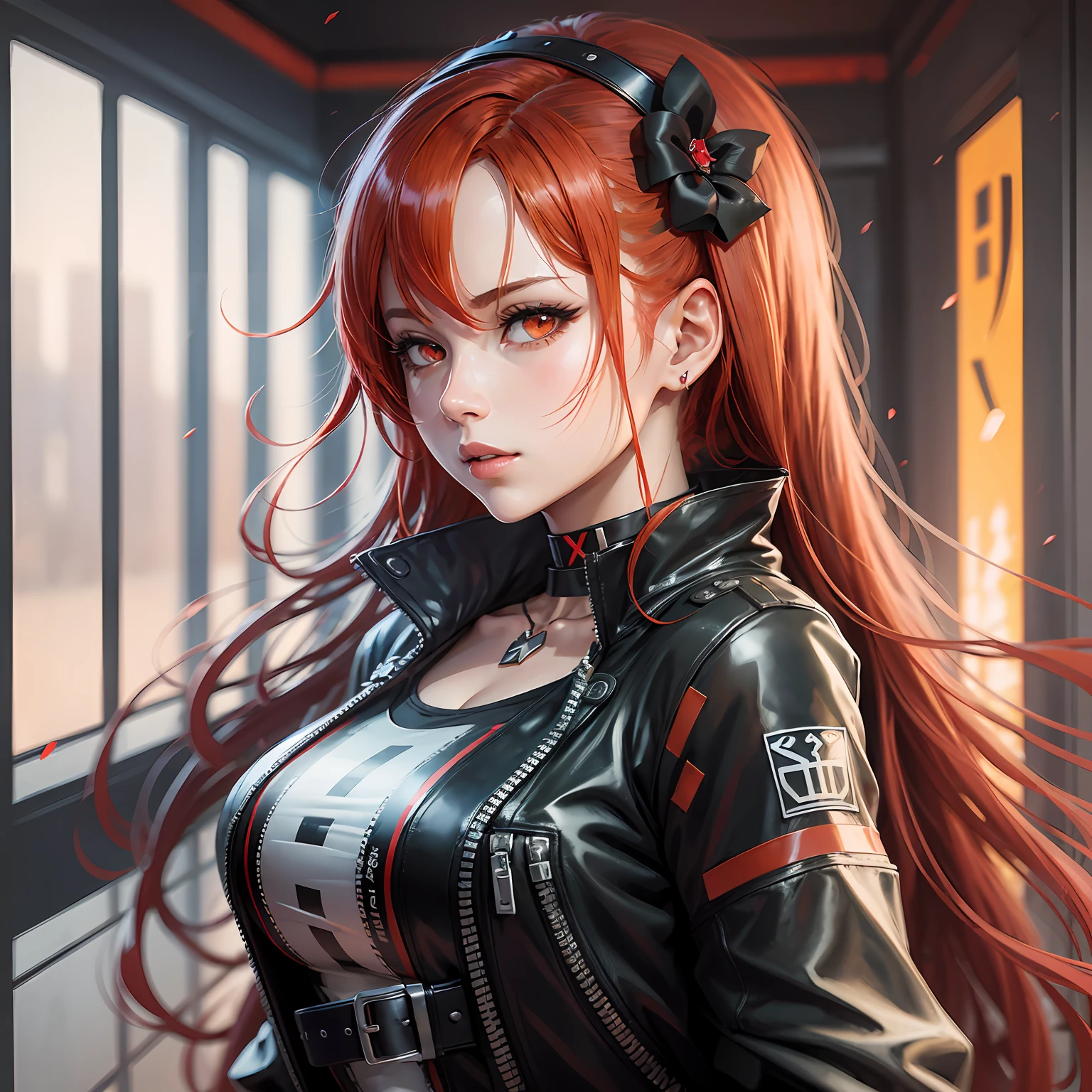 masterpaintings，body complet，1girl，By bangs，Black choker，black necktie，goldenhair，a blue skirt，Blushlush，bangle，choker，Waist clothes，鎖骨，shirt with collar，Cowboy photos，Formal shirts，ear pierce，Eyebrows visible through hair，Gradient hair，Grin，gyaru，jewelries，kogal，length hair，looking ath the viewer，Loose tie，tiese，nipple piercing，tartan，plaid skirts，pleatedskirt，red eyes，gyuru，school clothes，lifiting shirt，a skirt，smil，solo，white shir，street corner，skyward，cherry blossums，petals，illustration，（magazine：1.3），（Cover style：1.3），lo fashion，perverted woman，Full of dynamism，attire，posando，正面，Colorful，dyna，a backdrop of，element in，confiante，Expression of，Hold，statement，attachment，An majestic，coil，ao redor，tocar，Scenes，text，cover page，boldness，attention-grabbing，titles，lo fashion，typeface，Catchy，titles，Bigger，smart，modern day，lo fashion，focus-on、lo fashion、black lence stockings --auto