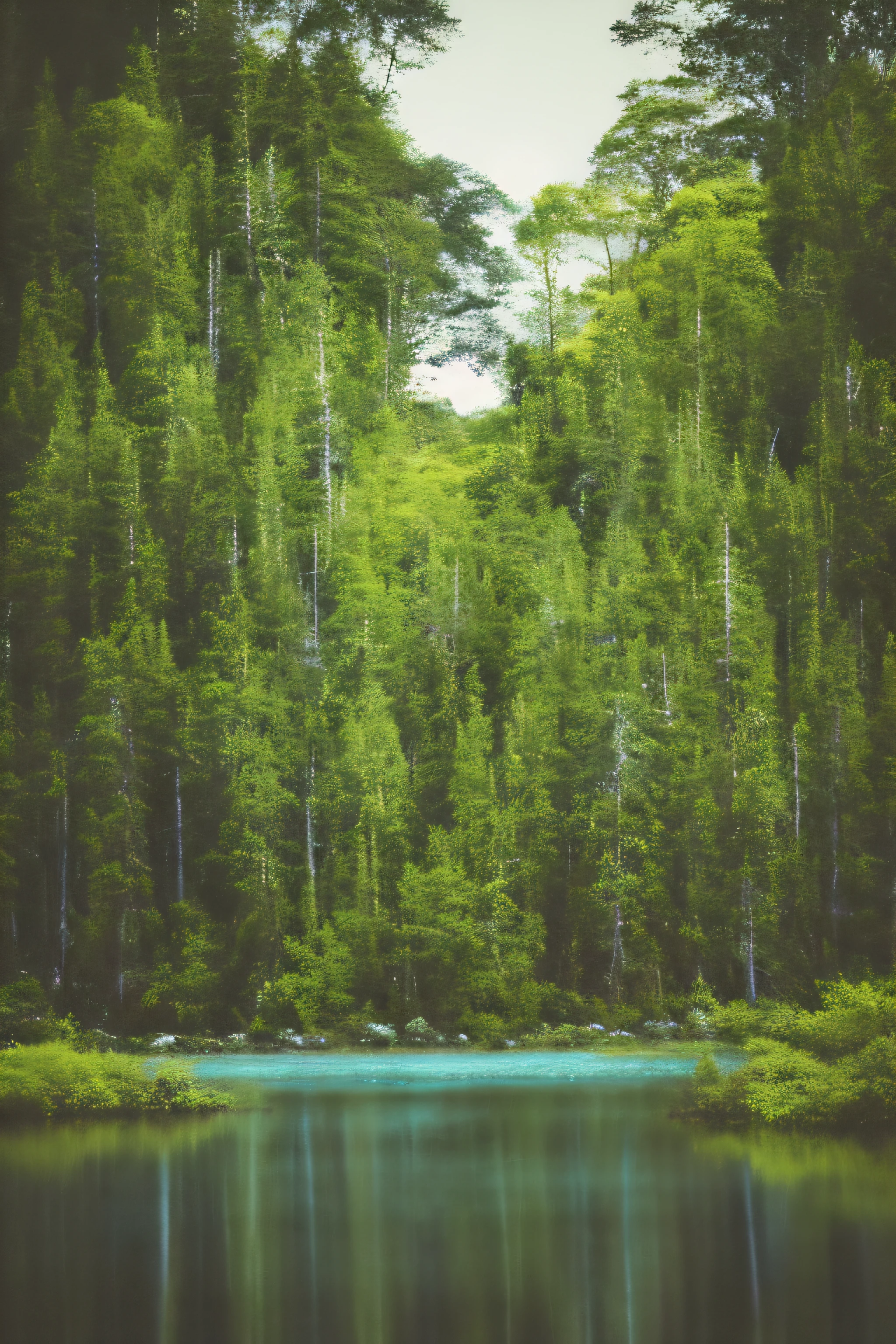 trees are growing on the shore of a lake in the woods, floresta com lago, fundo florestal, pinheiros escuros, floresta densa, florestado, floresta perene, Fundo de Forrest, forest scenery, Lago na floresta, exuberante floresta perene, floresta detalhada, Floresta e rio, forest trees, floresta espessa, floresta escura no fundo, Floresta bonita, pine trees
