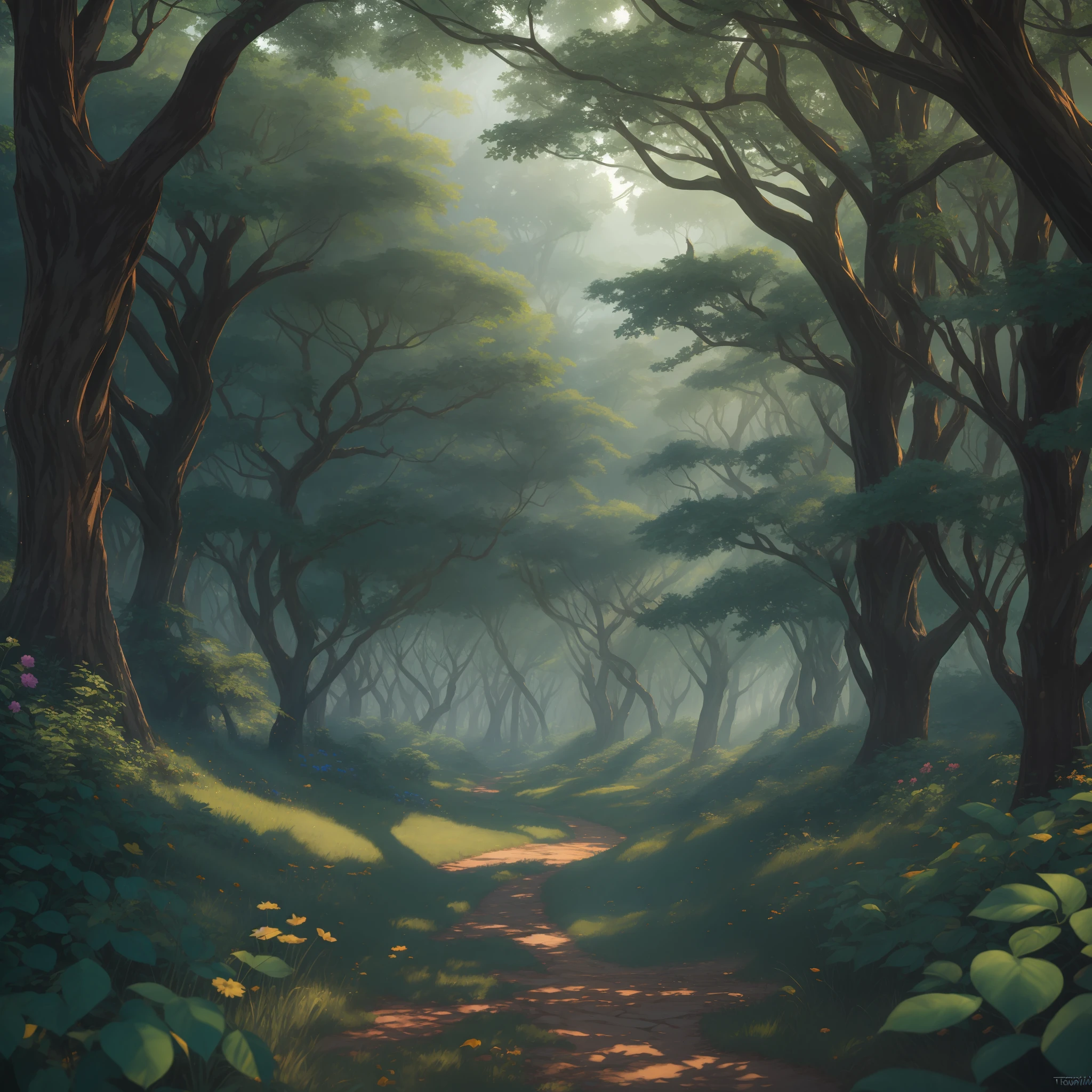 masterpiece, best quality, high quality, extremely detailed CG unity 8k wallpaper, The vast and quiet magical forest stretches to the horizon, with dense green trees grouped in deep harmony, as the fresh breeze whispers through their leaves, creating a stunning and peaceful landscape vista photography by Carr Clifton & Galen Rowell, 16K resolution, Landscape veduta photo by Dustin Lefevre & tdraw, 8k resolution, detailed landscape painting by Ivan Shishkin, DeviantArt, Flickr, rendered in Enscape, Miyazaki, Nausicaa Ghibli, Breath of The Wild, Bokeh, Depth of Field, HDR, bloom, Chromatic Aberration ,Photorealistic,extremely detailed, trending on artstation, trending on CGsociety, Intricate, High Detail, dramatic, art by midjourney