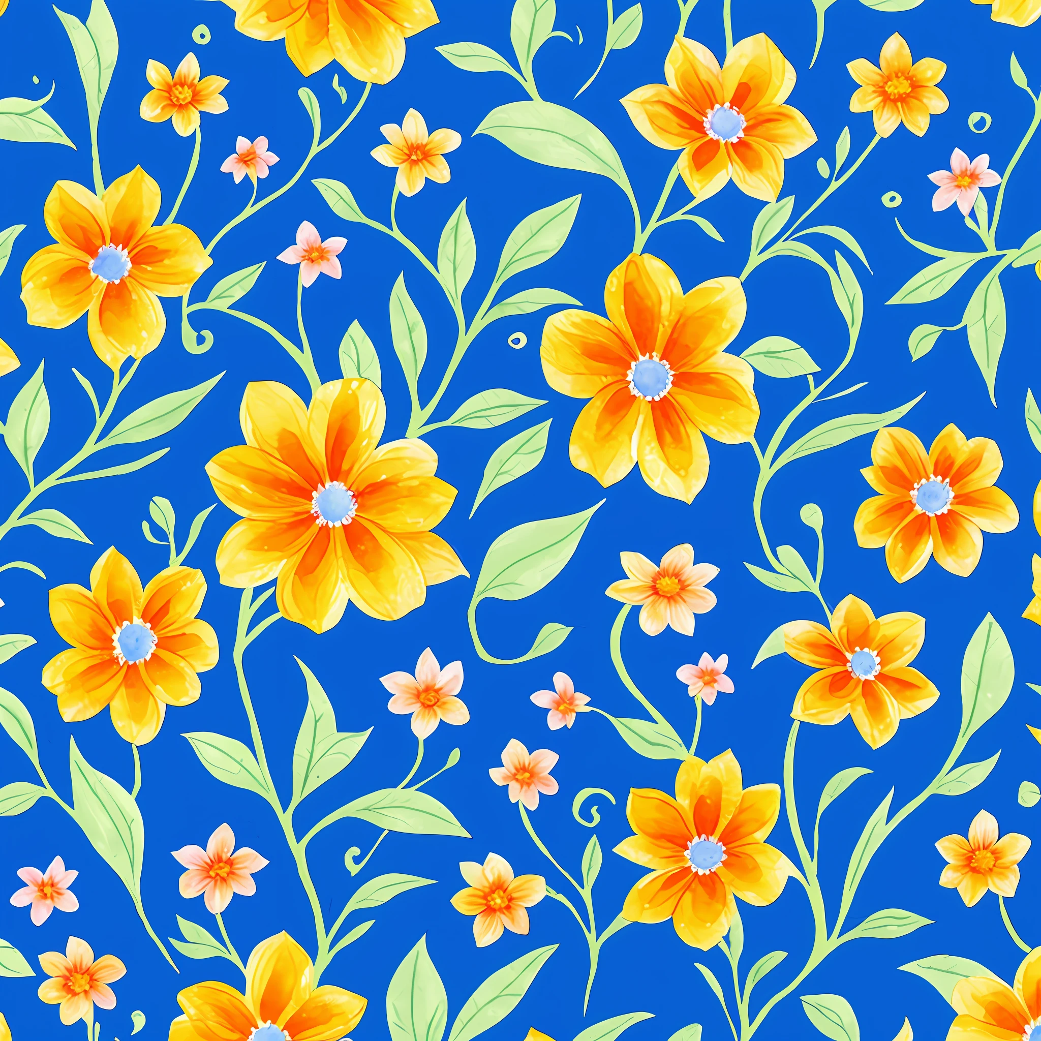 watercolor, flower, blue and orange, beautiful, 1:1, watercolor style, flower and leaf patterns, wet in wet technique, mute, indigo, fabric design, flat illustration, highly detailed cleaning, vector image, masterpiece, professional, isometric, bright vector, black background, dry brush, brushstrokes, painted on canvas, by J.M.W. Turner. expressive marks.