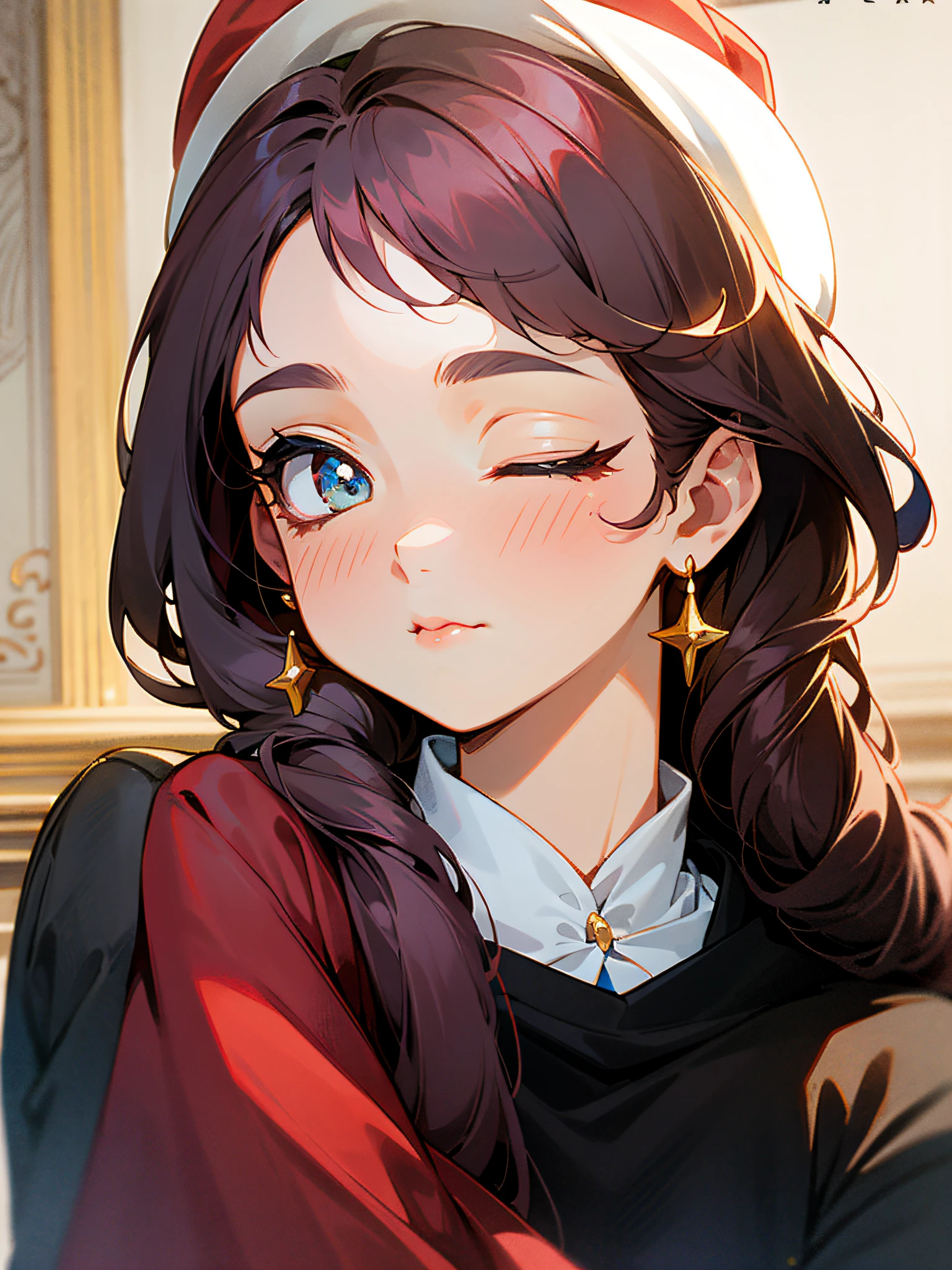 redheadwear, Long hair with a shawl, lovly,  girls，Pout，Pay attention to hair details，Anime comic style，wink，Delicate facial features，disney's princess，little mermaid。 --auto