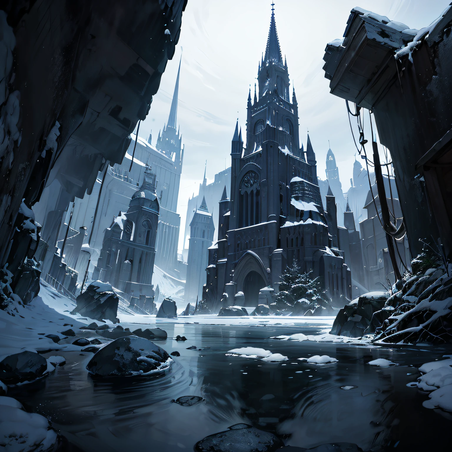 scenery, magic forest, floating rocks, night, cold, super cold, RPG style, manga style, atmospheric perspective, 8k, super detail, ccurate, best quality --auto