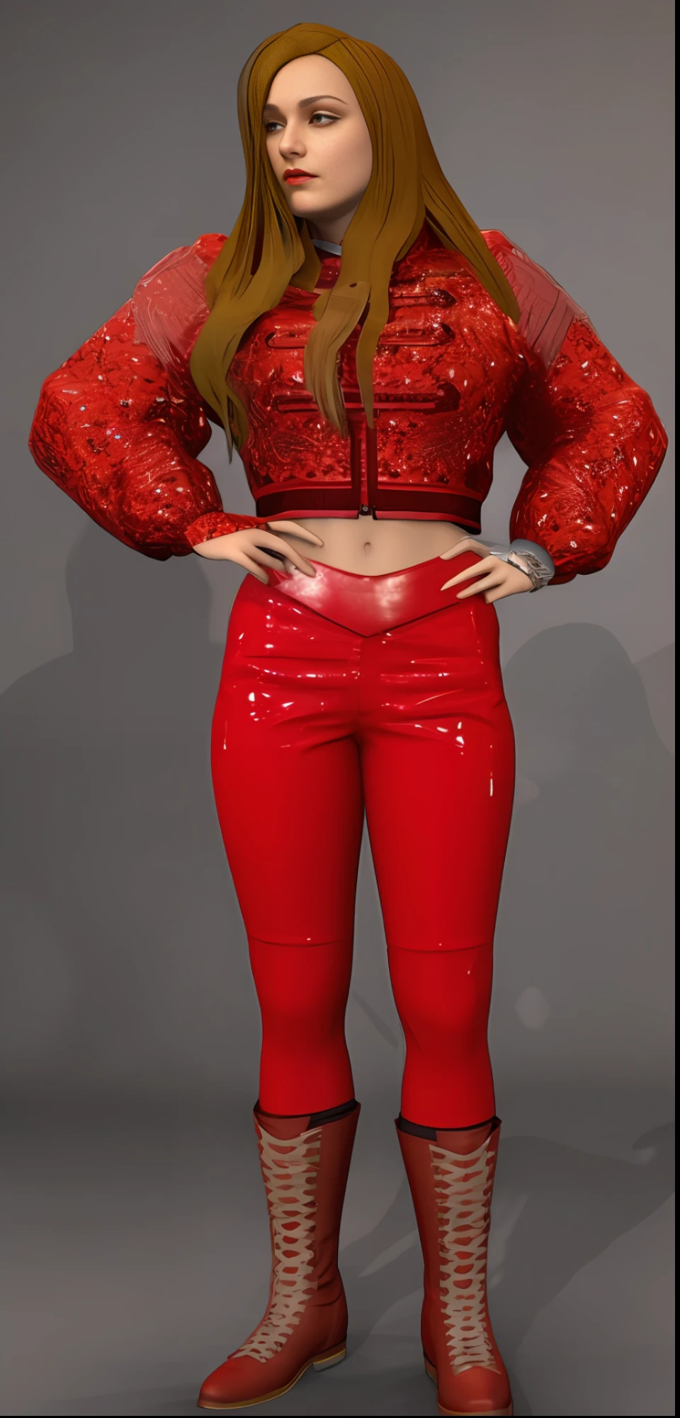 une femme en pantalon de cuir rouge et haut rouge, porter une tenue rouge, Daz Studio Genesis Iray Femme, red clothes, Armure moulante en cuir rouge, Armure en cuir moulante rouge, female outfit, in clothes! very detailed, costume rouge, porter une tenue rouge, wearing red clothes, Corset en cuir rouge, DAZ3D Genesis Iray Shaders, Femme Marty McFly