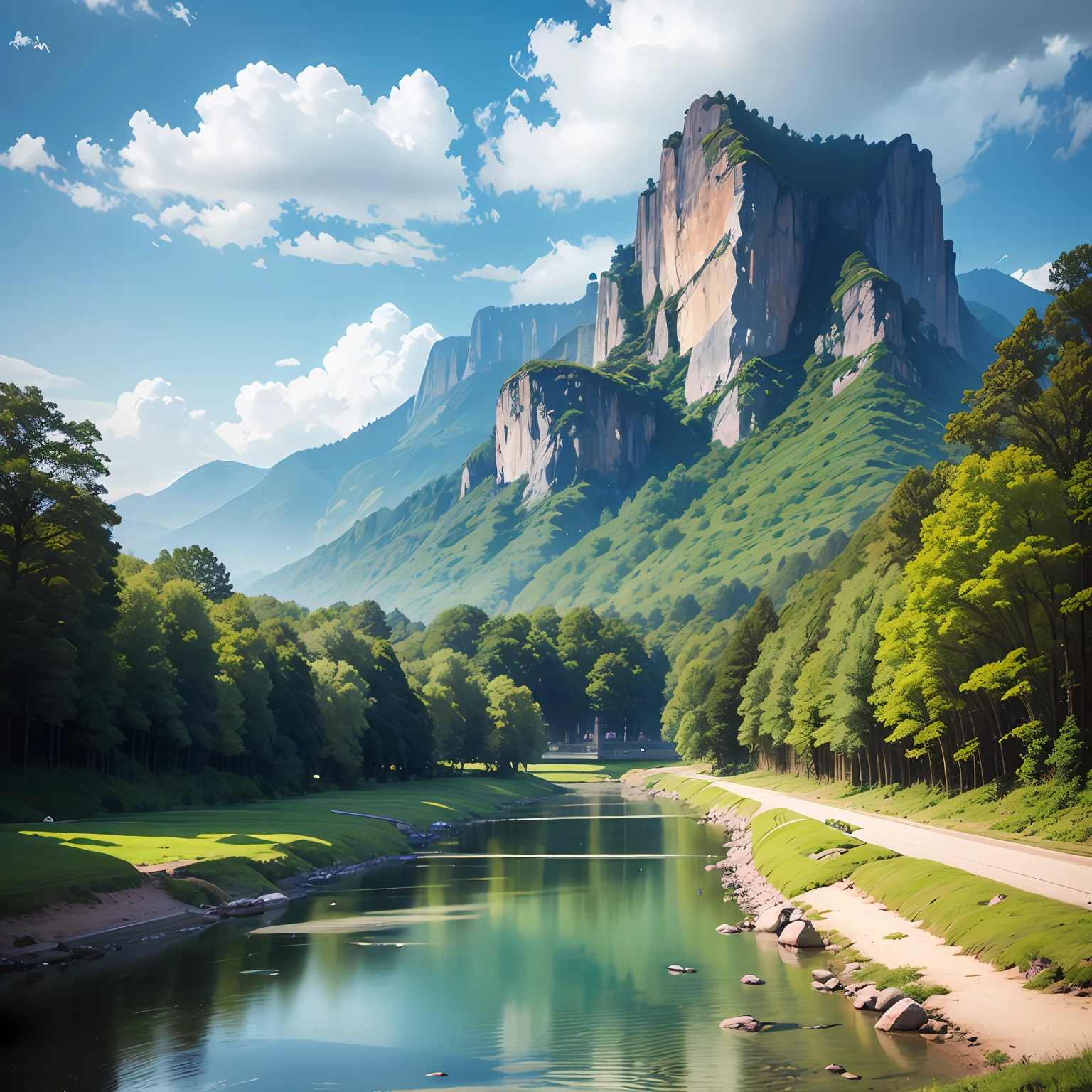 A beautiful landscape is depicted that symbolizes the ending of the story.。 --auto