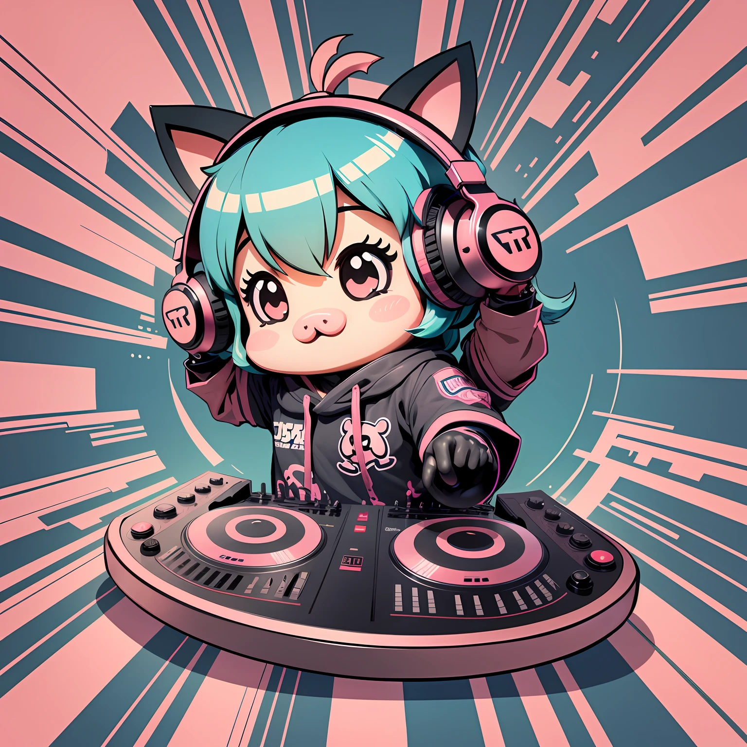 /imagine prompt: dj cat, propaganda poster, ammolite, bright bold colors, butcher billy, bauhaus, flat illustration, animal crossing --auto