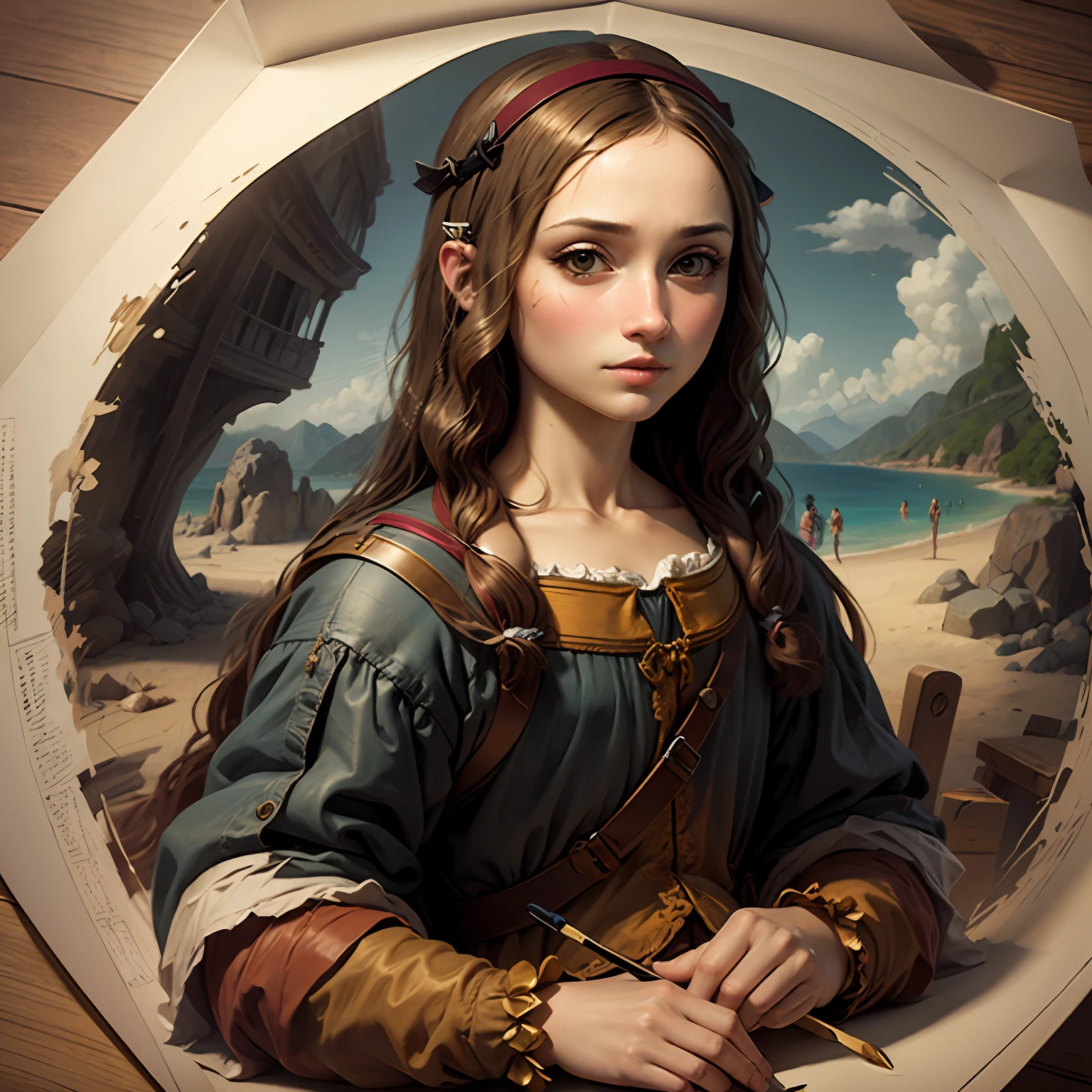 Jovem Monalisa do Leonardo da Vinci nos dias modernos, ultra realista,