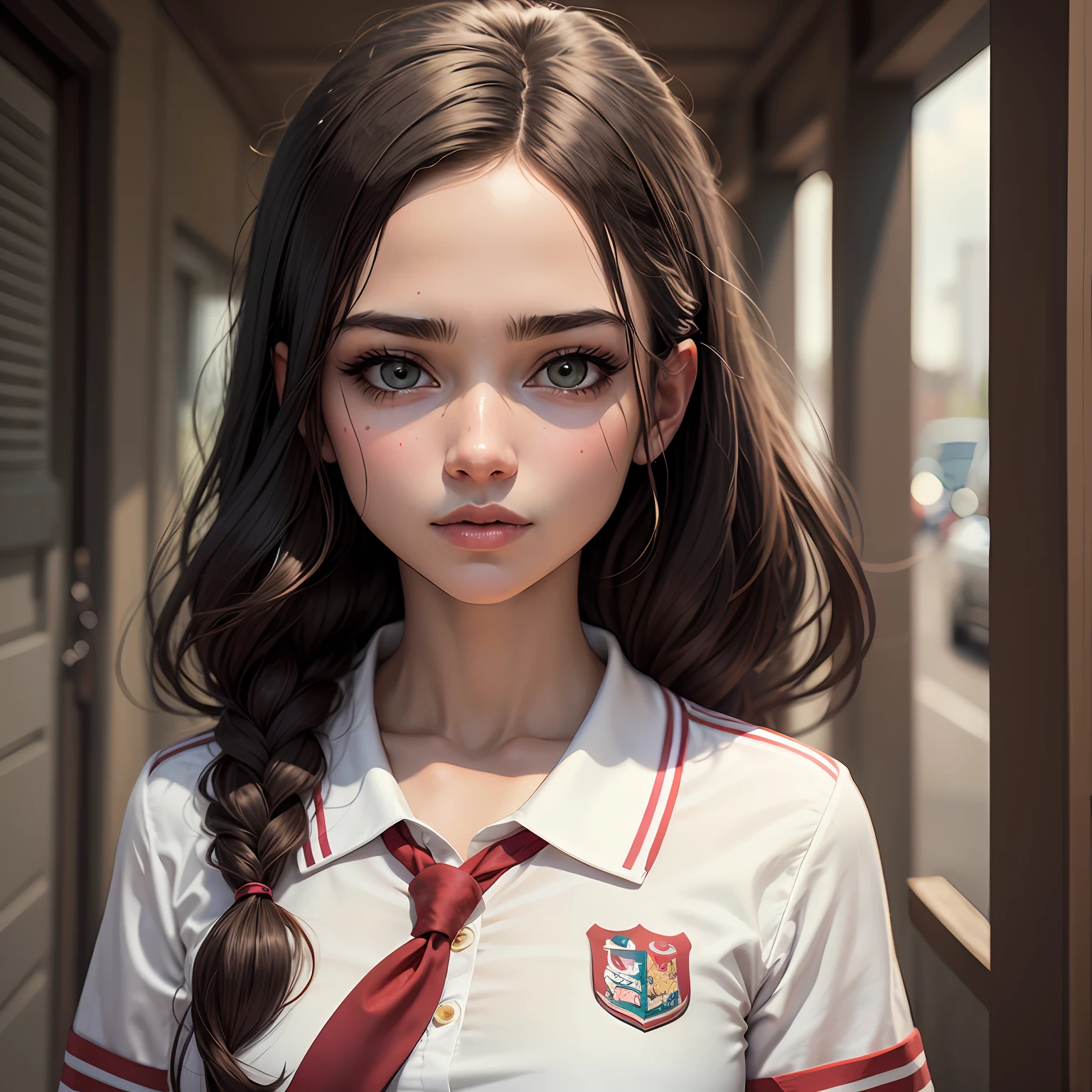 jovem garota colegial, cabelo loiro, olhos azuis, personagem 2d, estilo quadrinhos