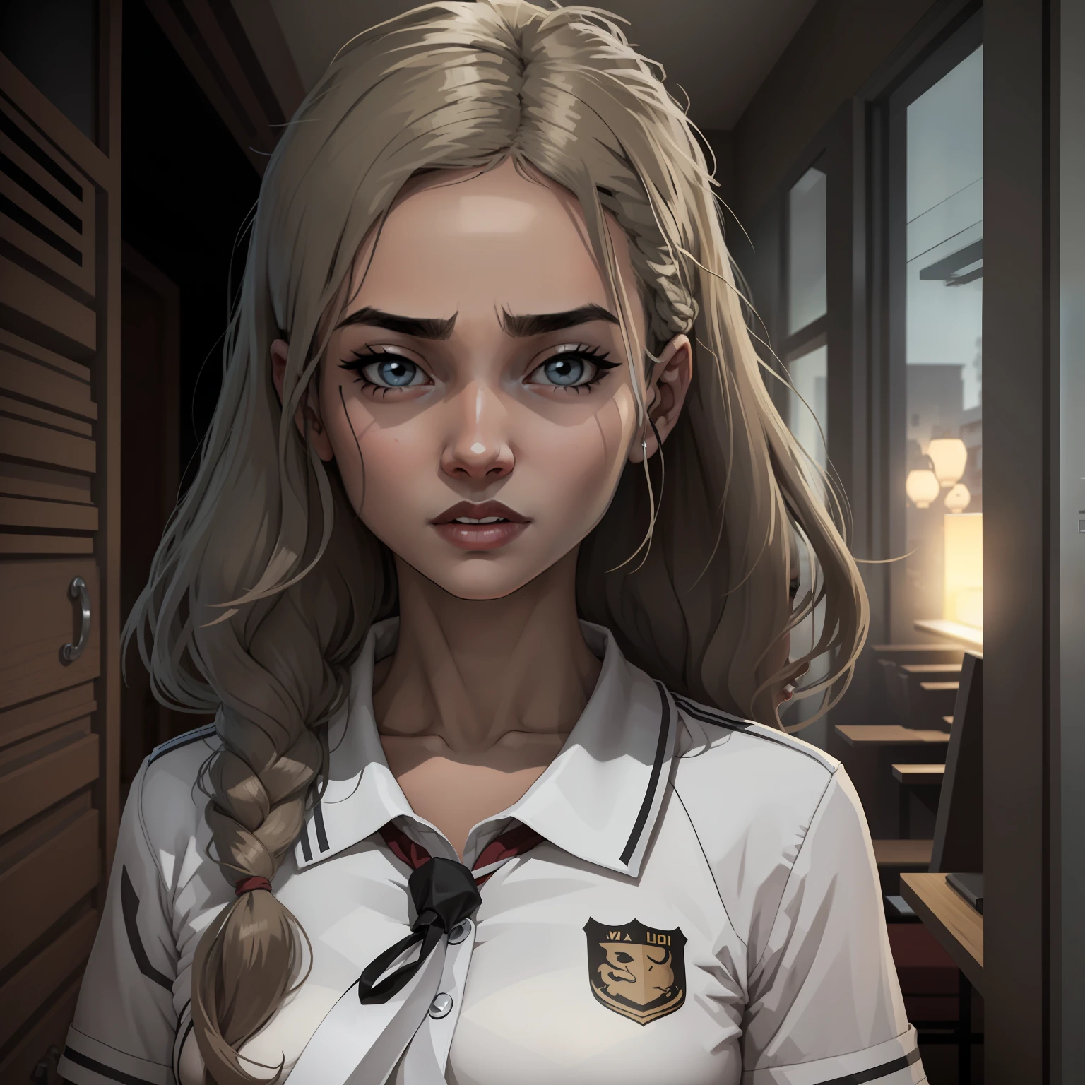 jovem garota colegial, cabelo loiro, olhos azuis, rica, mimada, personagem 2d, estilo quadrinhos