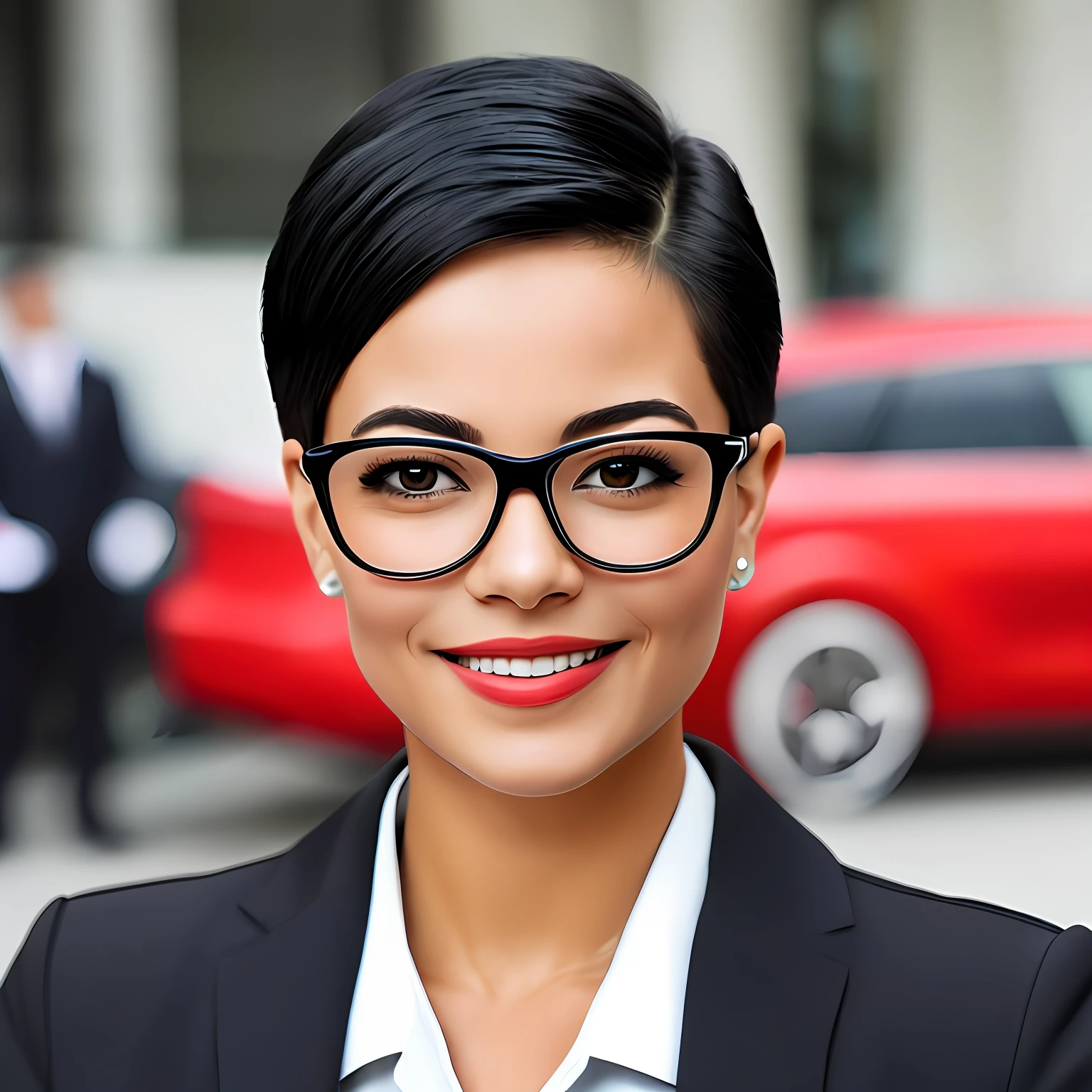 Career woman with short black hair and glasses --auto