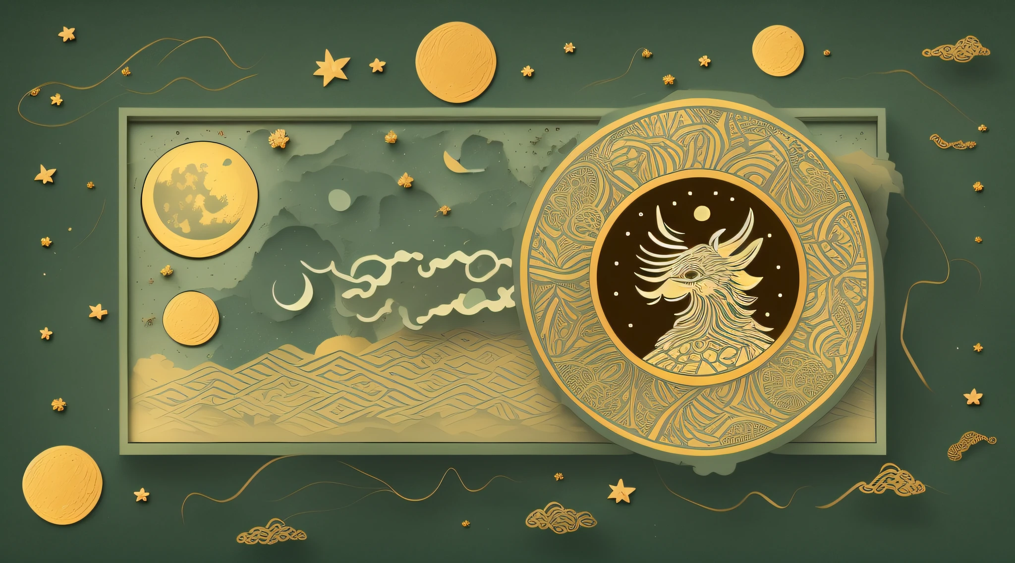 themoon,Auspicious clouds,Jade Rabbit looking over the moon,Mooncake gift box,planar,Branded packaging,Commercial packaging,Visual illustration,Line drawing,Front view diagram,Visual diagram,lichen,With the moon landing、Full moon and auspicious cloud details