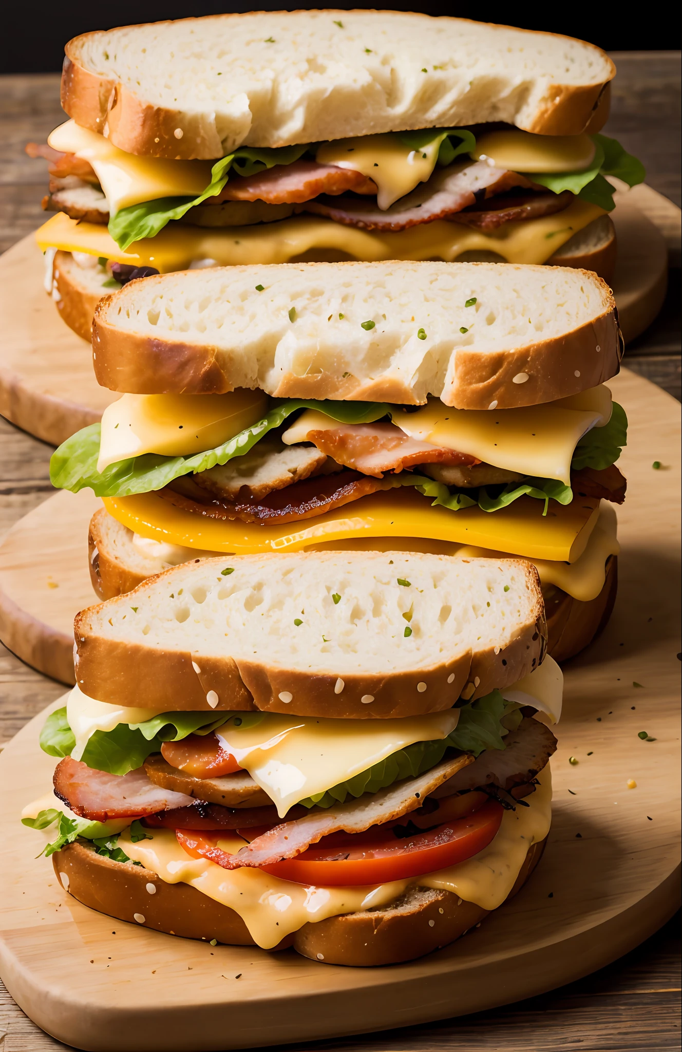 photo of a scrumptious BLT sandwich with extra bacon, (rustic diner background)+, seed bread, pepper jack cheese, (intricate details:1.12), hdr, (intricate details, hyperdetailed:1.15)