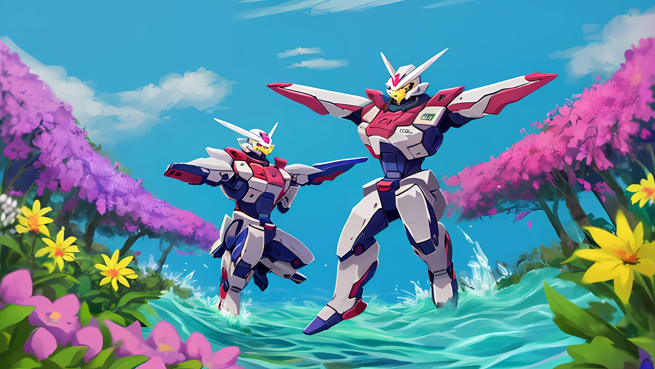 Very type of Gundam,Jump in a sea of colorful flowers