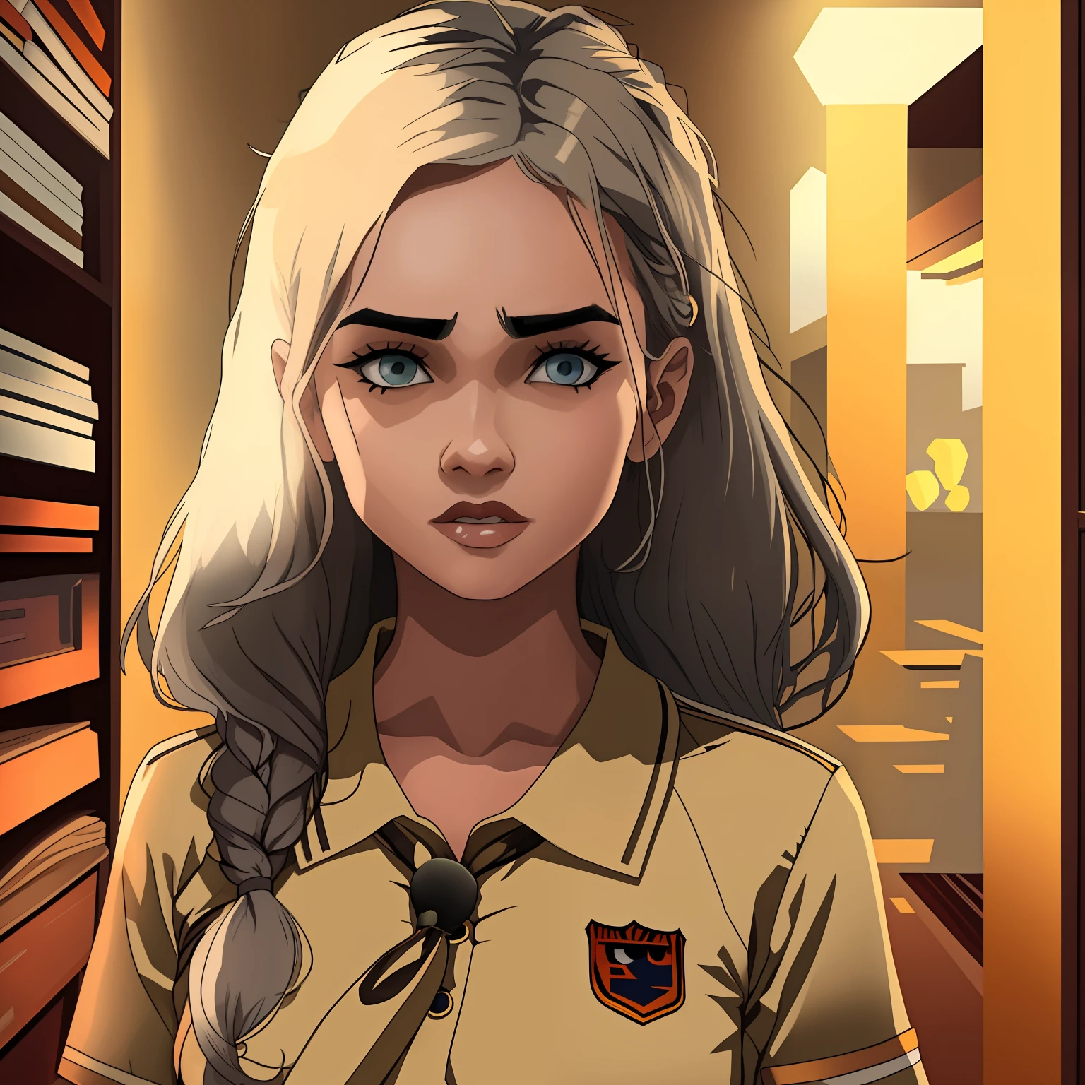 jovem garota loira colegial de olhos azuis, garota rica mimada, esnobe, linda e arrogante, personagem 2d, estilo quadrinhos