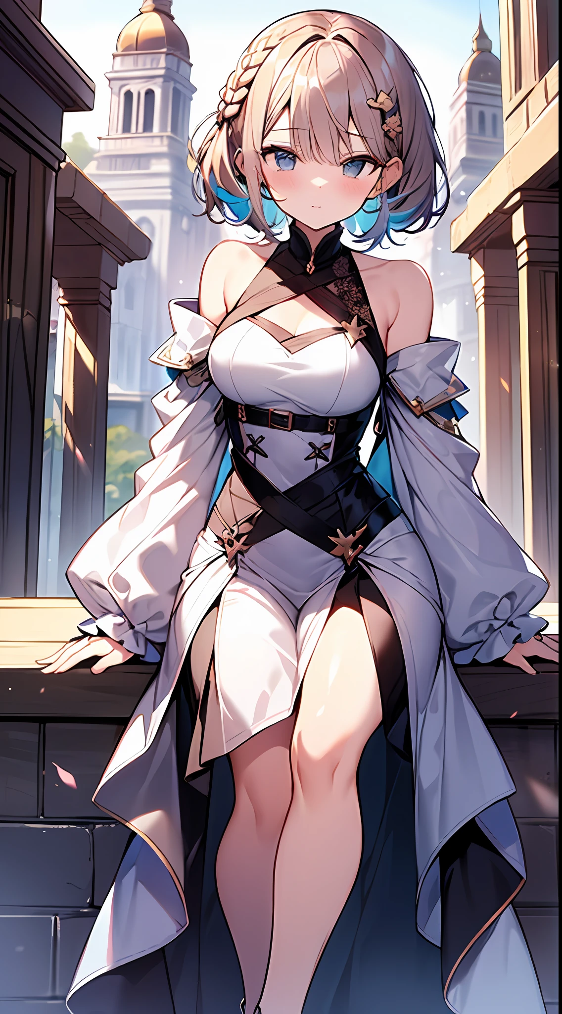 (incredibly absurdres absolutely resolution: 1.5), highest quality, masterpiece, ultra high resolution, 8k, (multiple girls), (gorgeous dresses with many gorgeous and colorful decorations) BREAK shoujo manga style, (li), soft line drawing, digital enhancement, shojo manga touch, environmental change scenes, shojo manga core, ( Hair length to the shoulders))), (((short braid))), ancient capital of the West, full body visible angle, entangle, beautiful and aesthetic: 1.5, High quality: 1.3