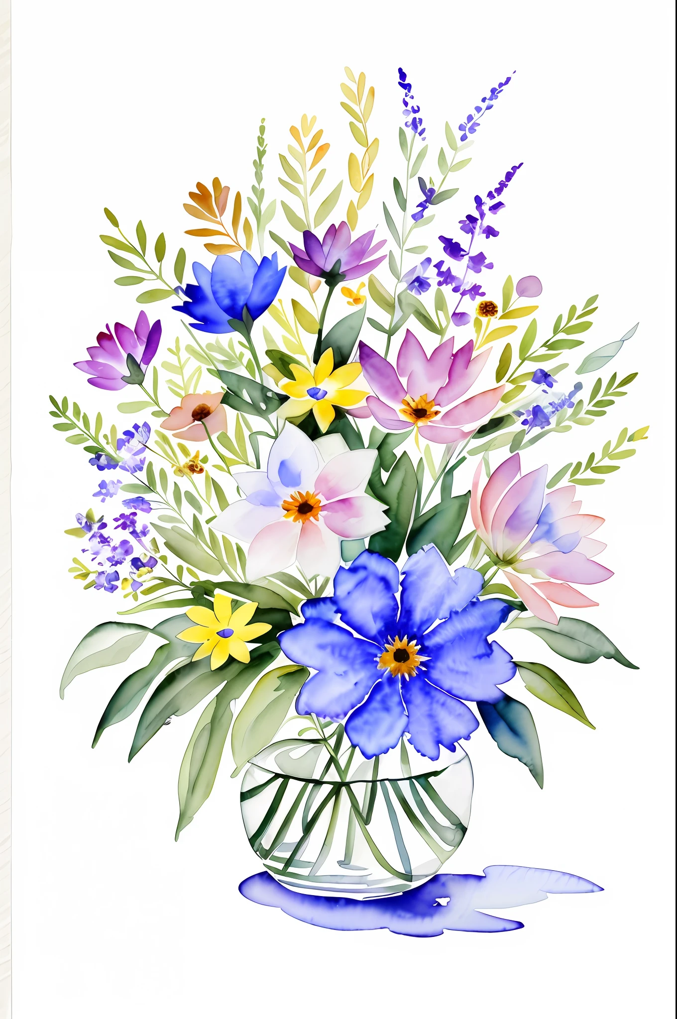 Wild Flowers Art Floral Farmhouse Art, Watercolor Botanical