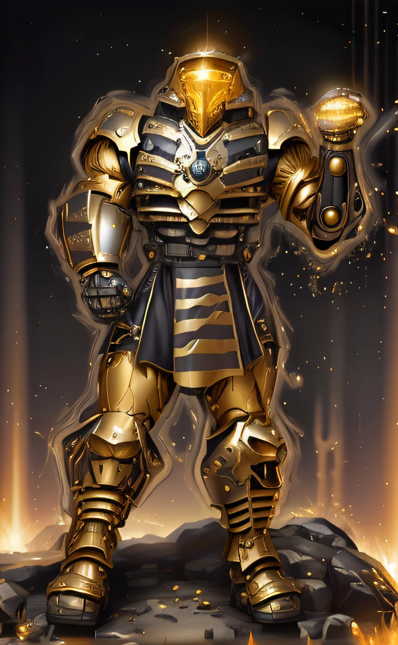 a close up of a robot with a yellow light on his face, armadura saiyajin, cybernetic flame armor, cyber fight armor, Armadura refletida da cor do gelo da lasca, Armadura Espacial, Retrato completo de Electromancer, intrincada armadura mecha brilhante, armadura de platina do guerreiro, armadura brilhante oi tech, clothed in ethereal battle armor, cybernetic fire armor