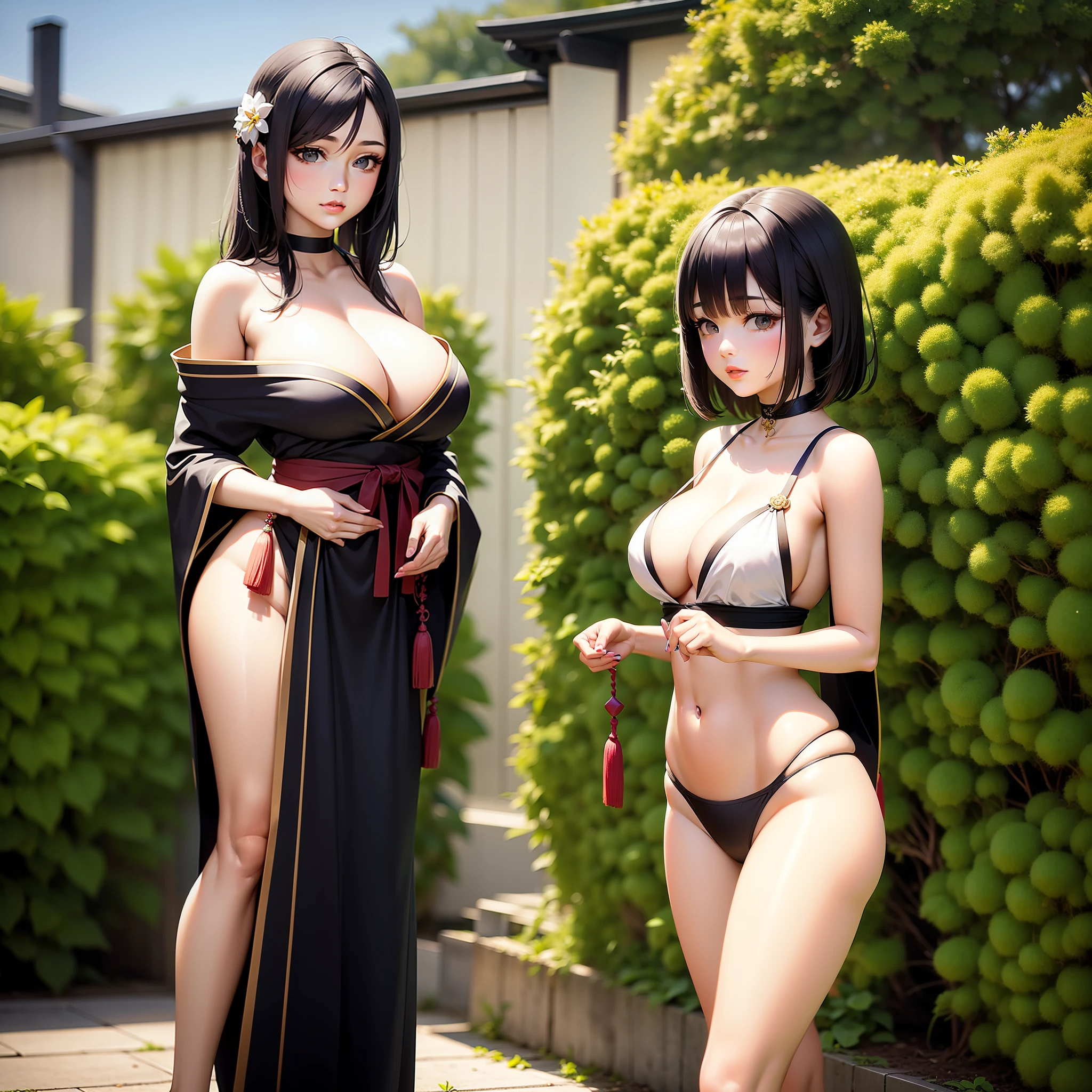 Japanese Fine Beautiful Girl Priestess Super Delicate Beautiful Girl Very delicate and beautiful From thighs to head Looking straight ahead Emphasis on lips Neat figure Super definition body Thin Female ～Around 25 years old Medium hair Black hair Delicate face Beautiful face Dress with shoulders out cleavage Stomach visible 2 Absolute realm Japan traditional costume Costume with exposed skin from the lower chest Absolute area Japanese-style architecture Dusk Beautiful miniature garden Glossy、Hot Polish Ultra Precise Fine Ultra Definition 8K Wallpaper Ultra Fine
