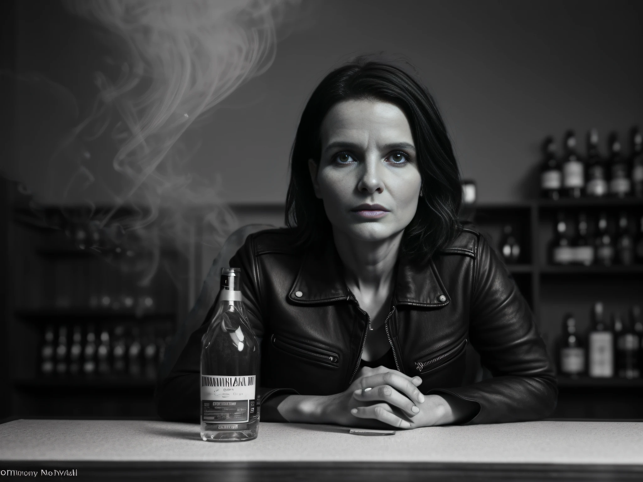 (monochrome) (black and white) (deep black) (high texture) (true white) (best shadows) (very semblant as Juliette Binoche)