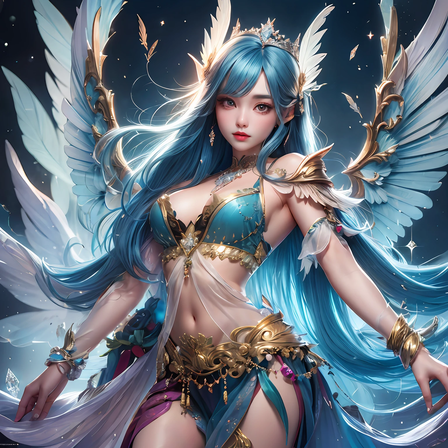 Light blue wings,Crystal effect,(Super detail),stunning detail