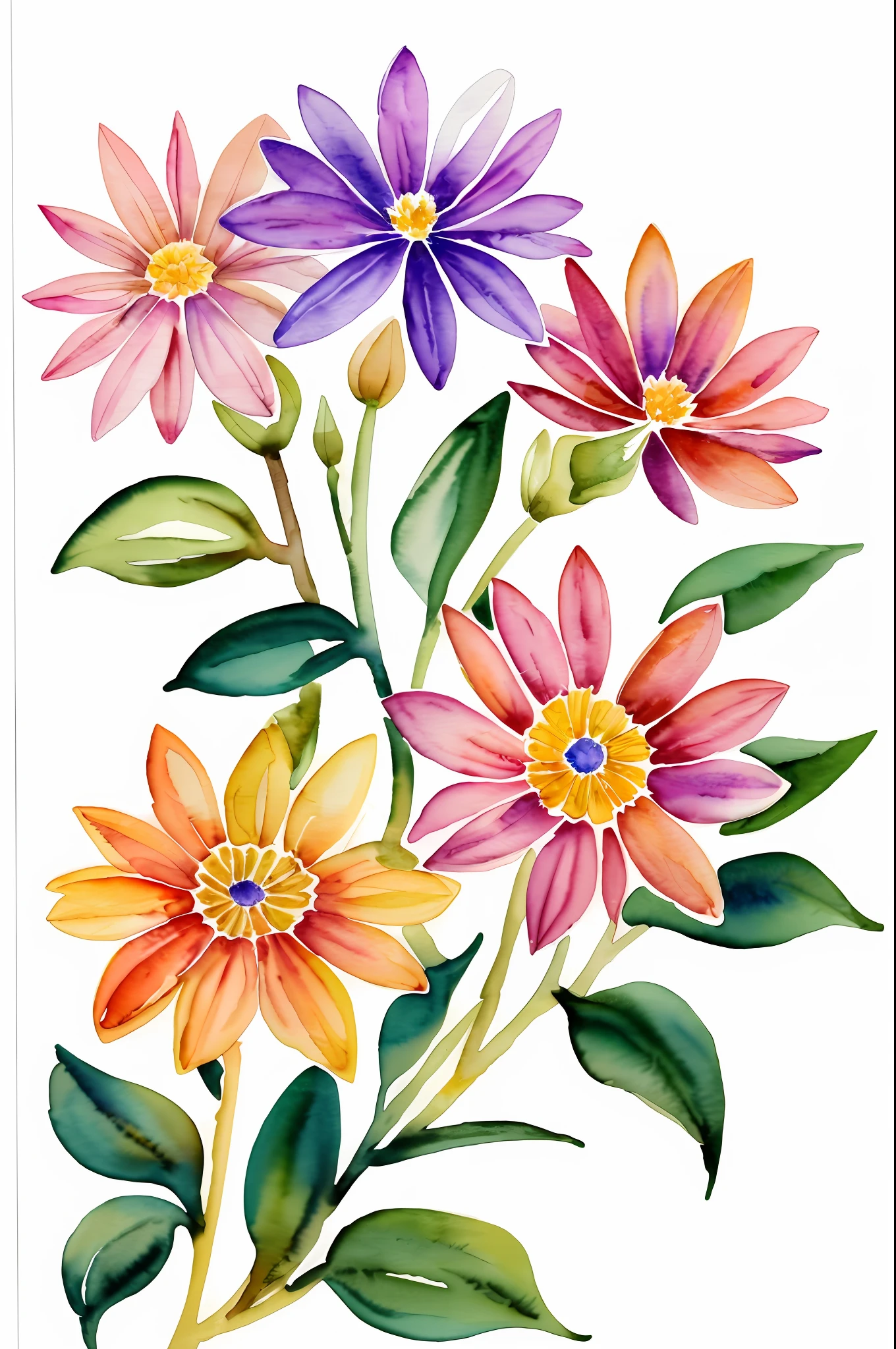 Wild Flowers Art, Watercolor Botanical