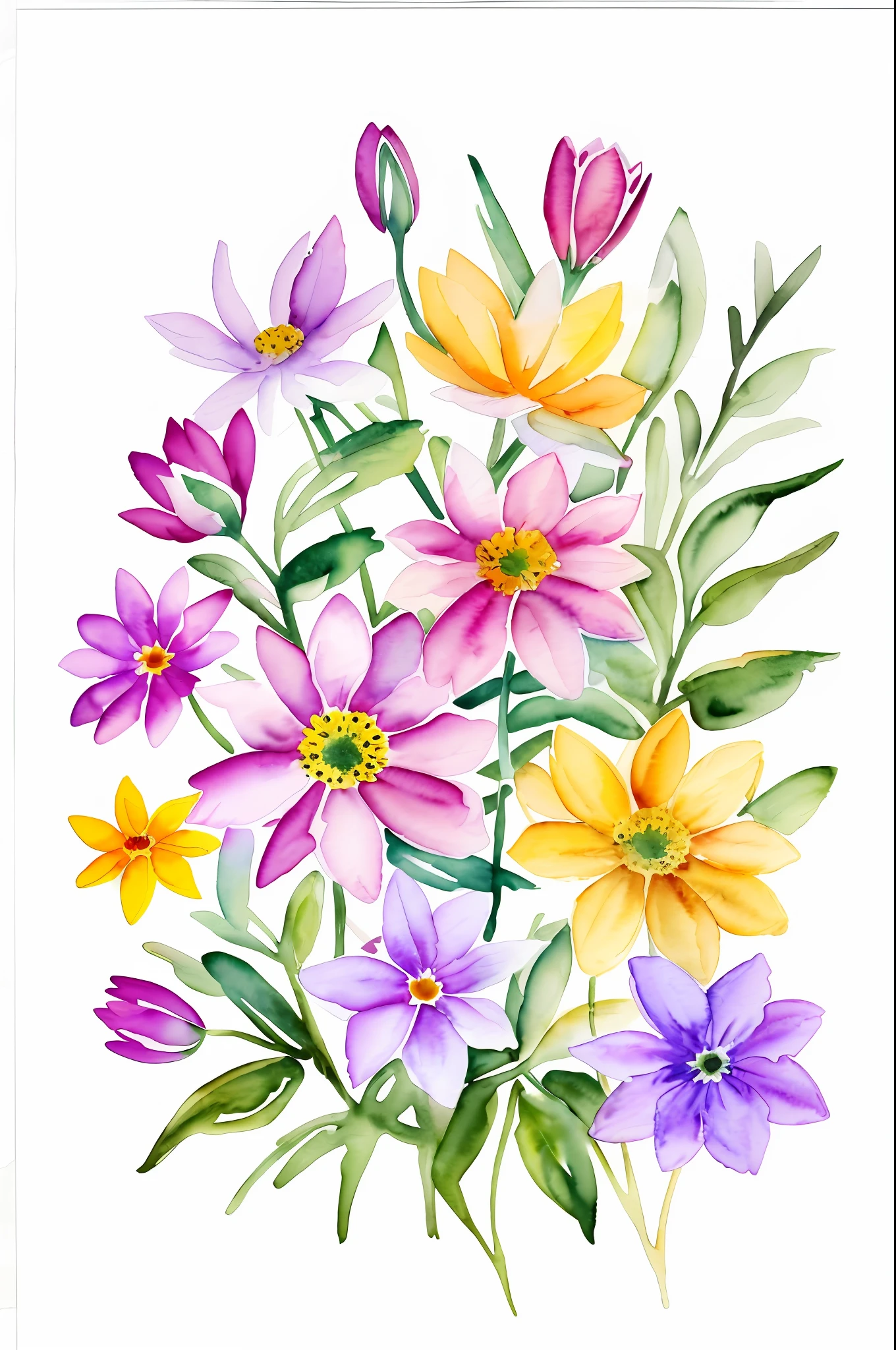 Wild Flowers Art, Watercolor Botanical