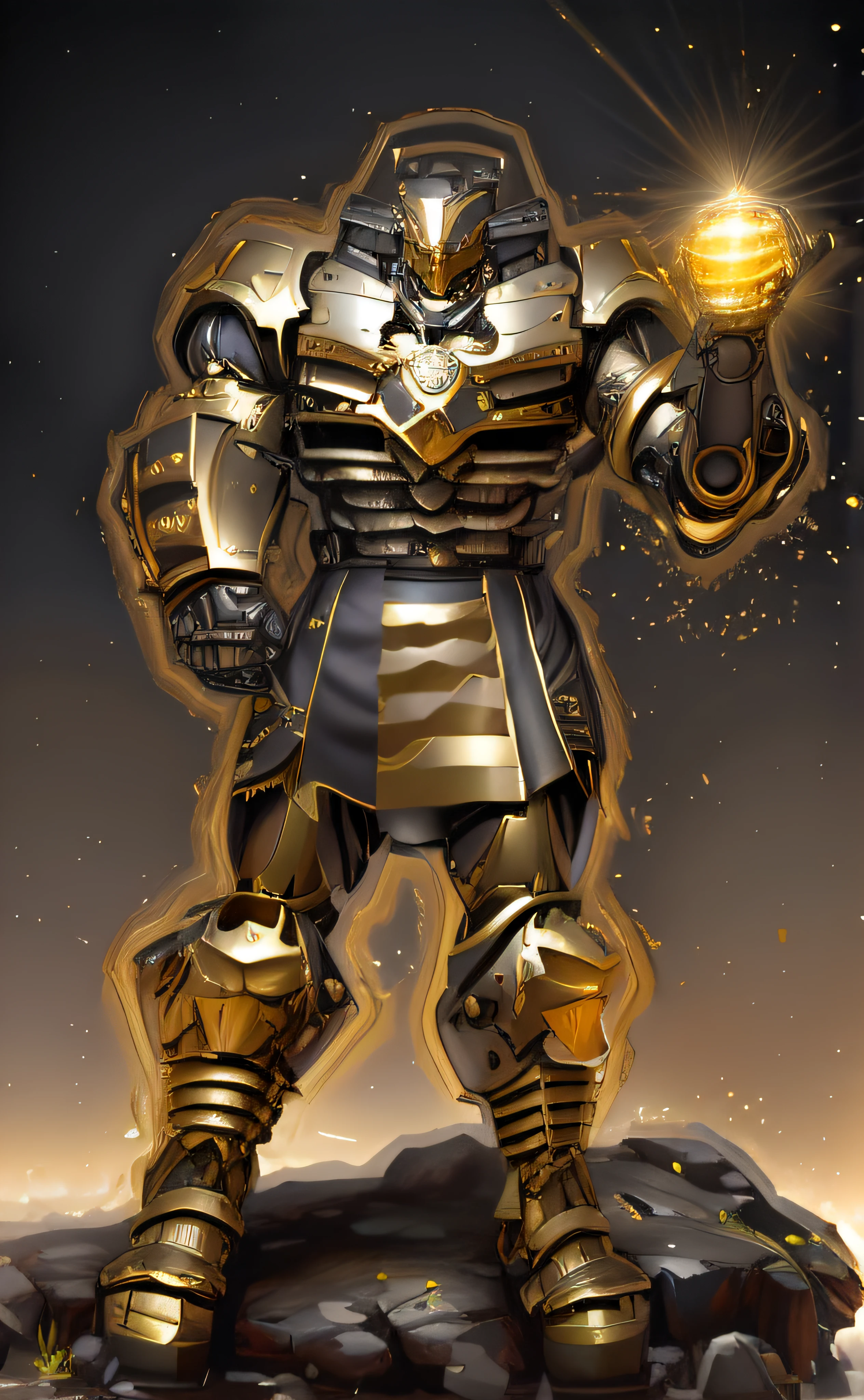 a close up of a robot with a yellow light on his face, armadura saiyajin, cybernetic flame armor, cyber fight armor, Armadura refletida da cor do gelo da lasca, Armadura Espacial, Retrato completo de Electromancer, intrincada armadura mecha brilhante, armadura de platina do guerreiro, armadura brilhante oi tech, clothed in ethereal battle armor, cybernetic fire armor
