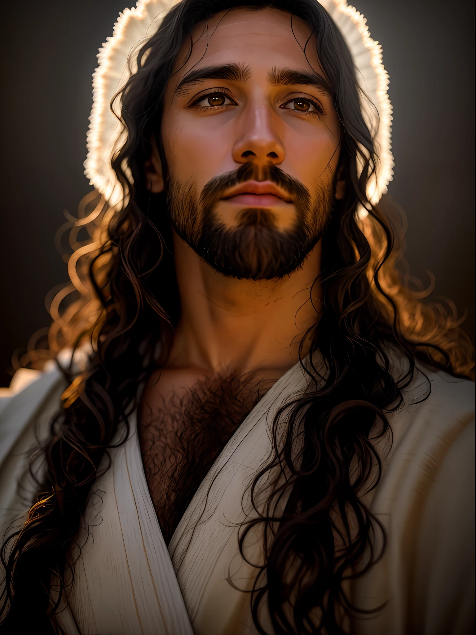 add_detail:1, realistic image of Jesus Christ, add_detail:light and distant light from heaven above the head