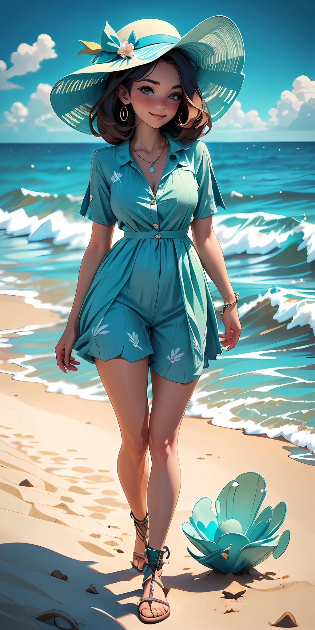 He creado una imagen de una chica hermosa caminando por la playa. Espero que te guste. 😊
La chica tiene el pelo largo y rubio, y lleva un vestido blanco y un sombrero de paja. He's smiling and looking at the horizon, donde se ve el mar azul y el cielo nublado. The beach is full of shells, piedras y algas. Se puede sentir la brisa marina y el sonido de las olas. It's a very quiet and romantic scene.. ¿What do you think? 💕