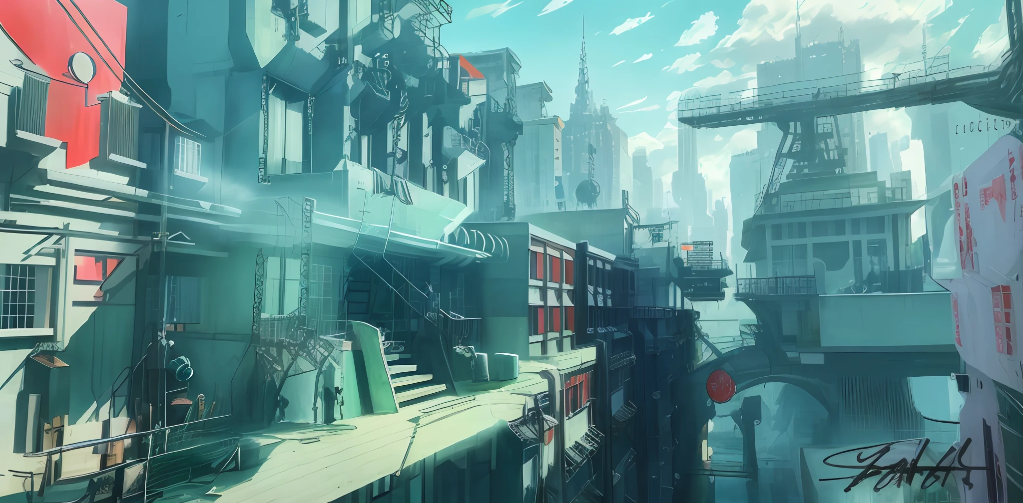 there is a picture of a city with a lot of buildings,Japanese-style architecture，Unfinished，scaffolding