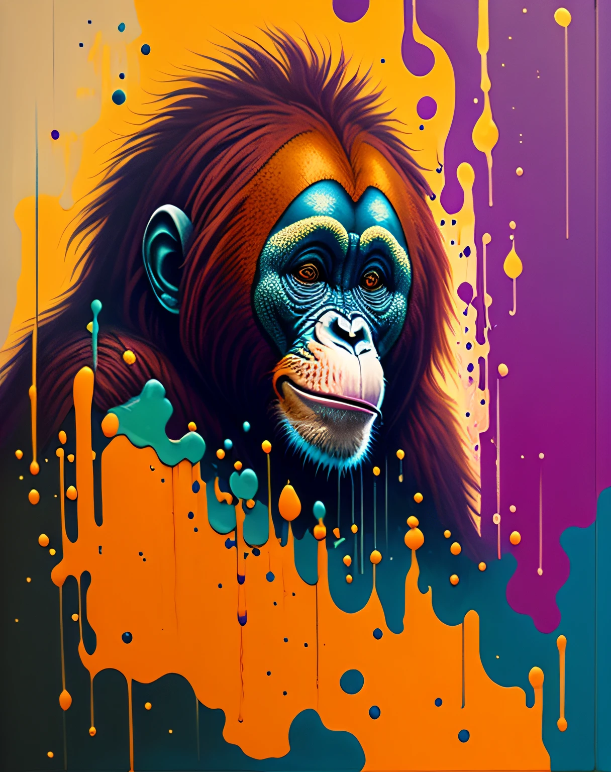 Orangutan astronaut, climbing the asteroid, super high-quality model, ethereal background, Abstract beauty, explosive volume, oilpainting, Heavy strokes, paint drips