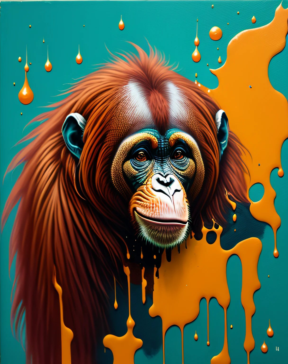 Orangutan astronaut, climbing the asteroid,  super high-quality model, ethereal background, Abstract beauty, explosive volume, oilpainting, Heavy strokes, paint drips